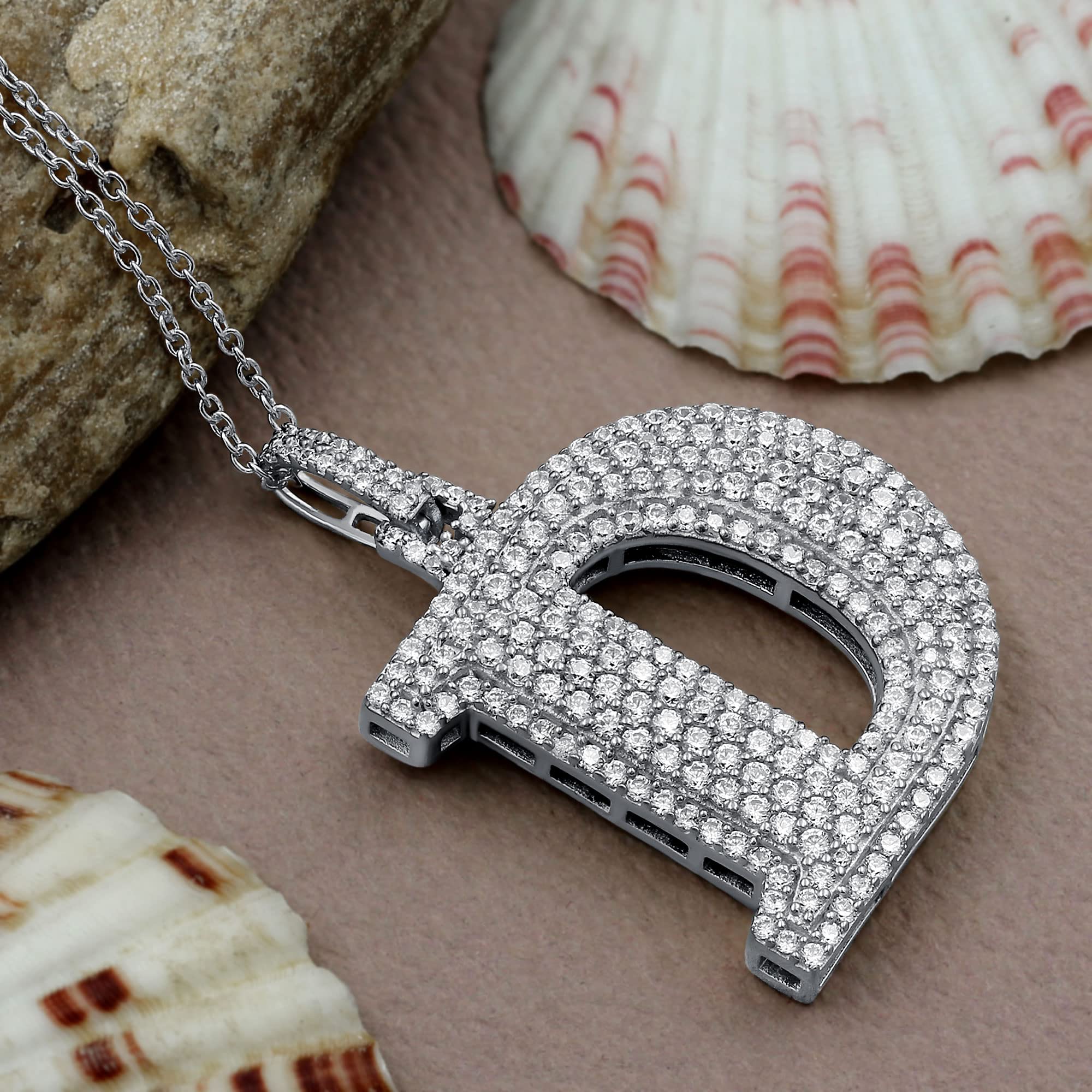 Moissanite Initial Pendant Necklace - A to Z Alphabet Letter Jewelry in White Gold Plated & Sterling Silver with Genuine Moissanite Stones | Perfect Christmas & Birthday Gift for Men & Women | Elegant Everyday Wear, Special Occasions & Personalized Gifting
