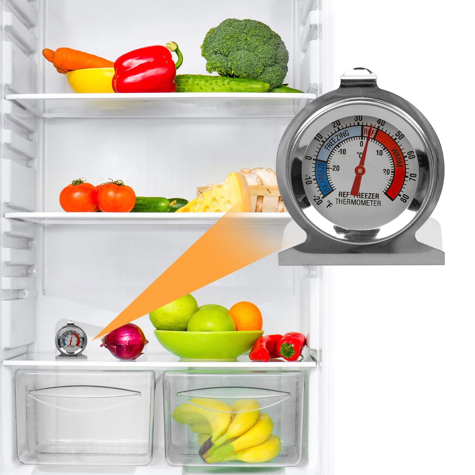 4-Pack Large Dial Refrigerator Freezer Thermometer - Accurate Temperature Gauge for Fridge, Freezer, Cooler, Wine Cellar & Food Storage | Perfect for Home, Restaurant & Commercial Use