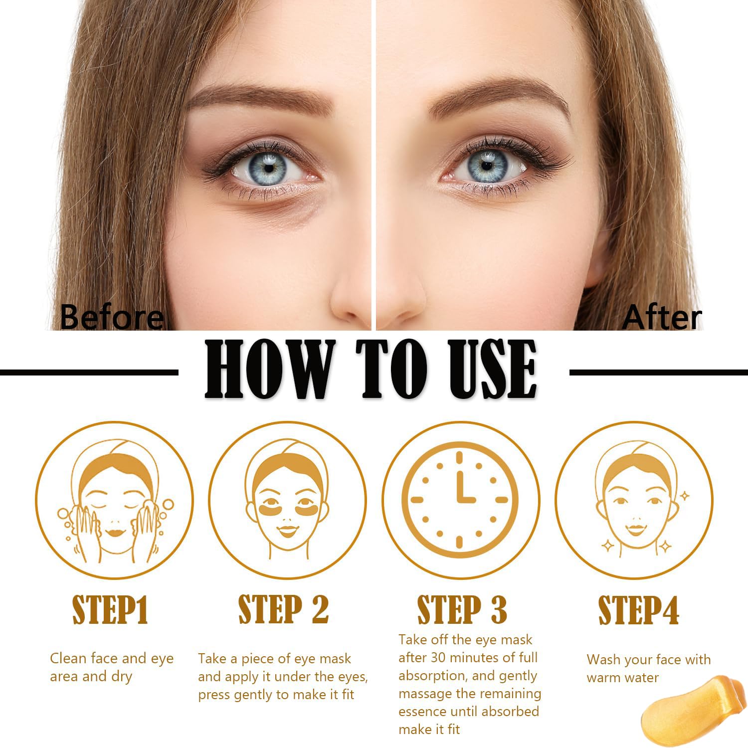 30PCS 24K Gold Eye Mask & Crystal Lip Mask Set - Anti-Aging Collagen Gel for Puffy Eyes, Dark Circles & Dry Lips - Hydrating Under Eye Patches & Overnight Lip Sleeping Mask - Perfect for Night Skincare & Travel Essentials