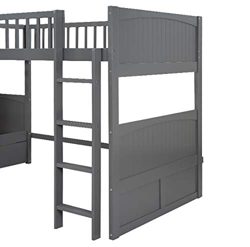 KLMM L-Shaped Twin Over Twin Bunk Bed with Loft - Space-Saving Corner Bunk Bed Frame for Kids, Teens & Adults - Includes 2 Drawers & 2 Ladders - Gray Finish - Perfect for Small Bedrooms, Guest Rooms & Vacation Homes