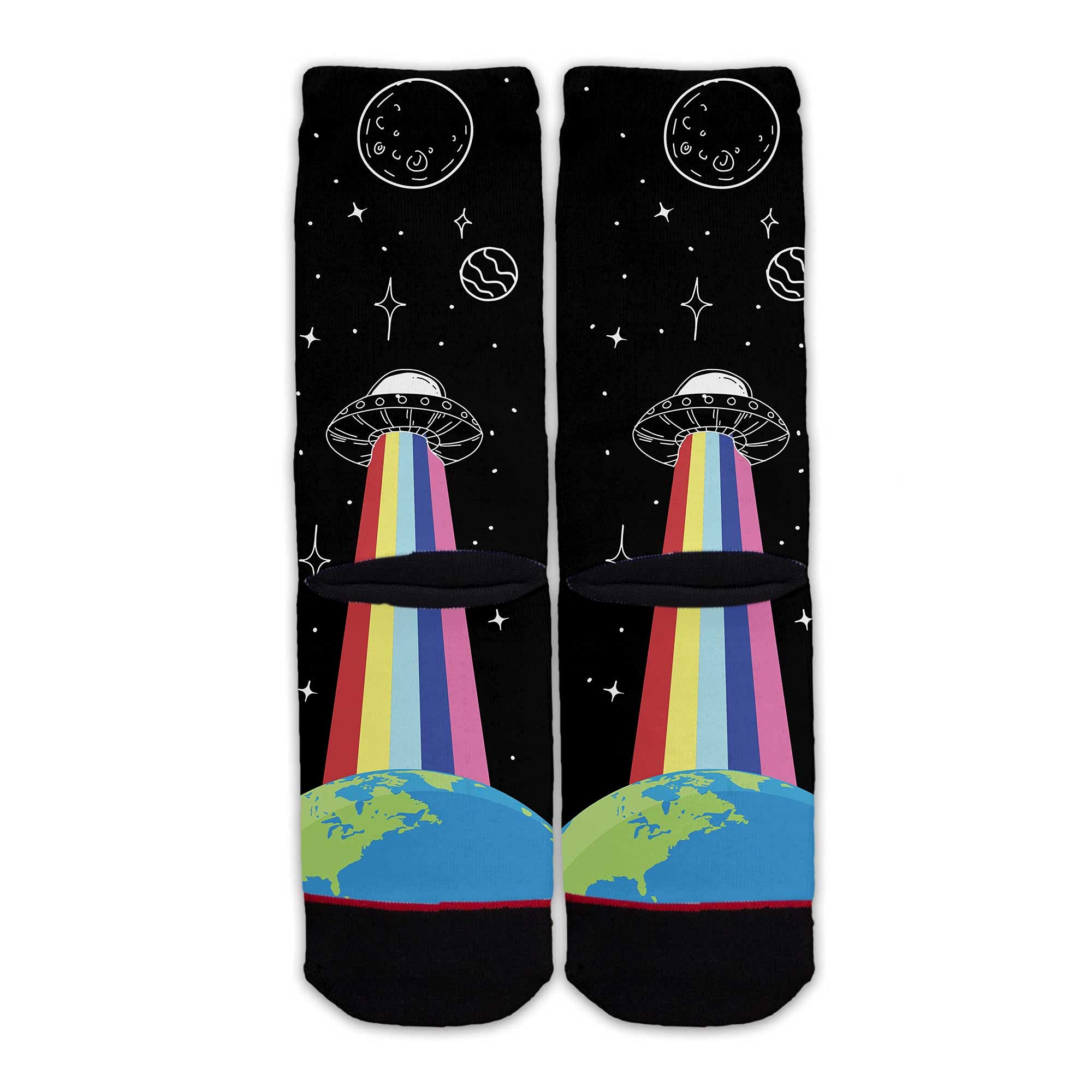 Alien Abduction Outer Space Themed Unisex Crew Socks - Fun Sci-Fi Novelty Socks for Cosplay, Gifts & Everyday Wear