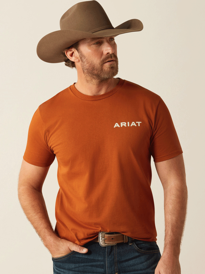 Ariat Men's Buffalo West T-Shirt - Burnt Umber Copper | Western Style Cotton Tee for Casual Wear & Outdoor Activities