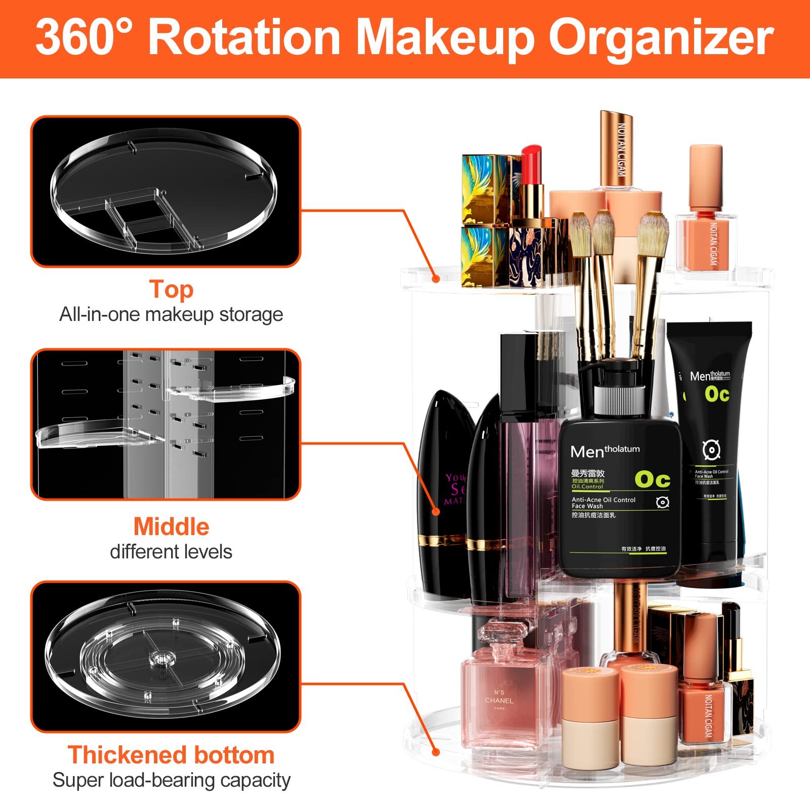 360° Rotating Makeup Organizer - Transparent Cosmetic Storage Box for Bathroom & Vanity