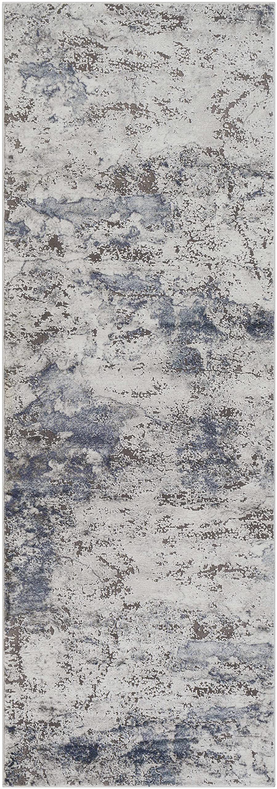 Hauteloom Marble Swirl Collection Modern Abstract Area Rug - Blue, Grey, Beige - 6'7