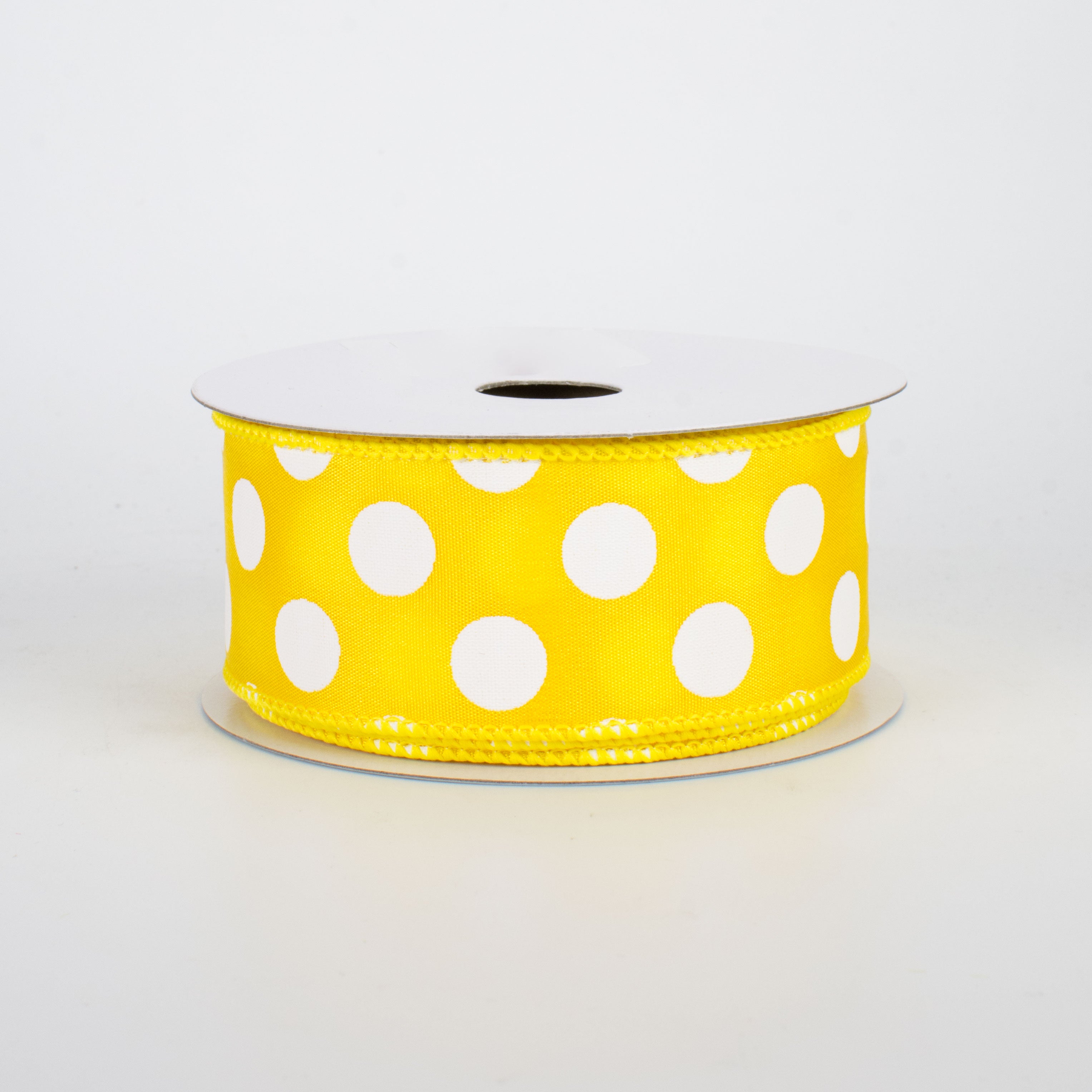 1.5 Inch Big Polka Dot Ribbon - Yellow & White Pattern - 10 Yards Bulk Spool for Gift Wrapping, Party Decorations, DIY Crafts & Hair Bows