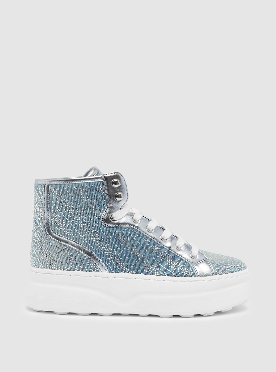 Blue Silver High Top Sneakers for Women - Stylish & Comfortable Queenly Fashion Shoes for Casual Wear, Running & Workout