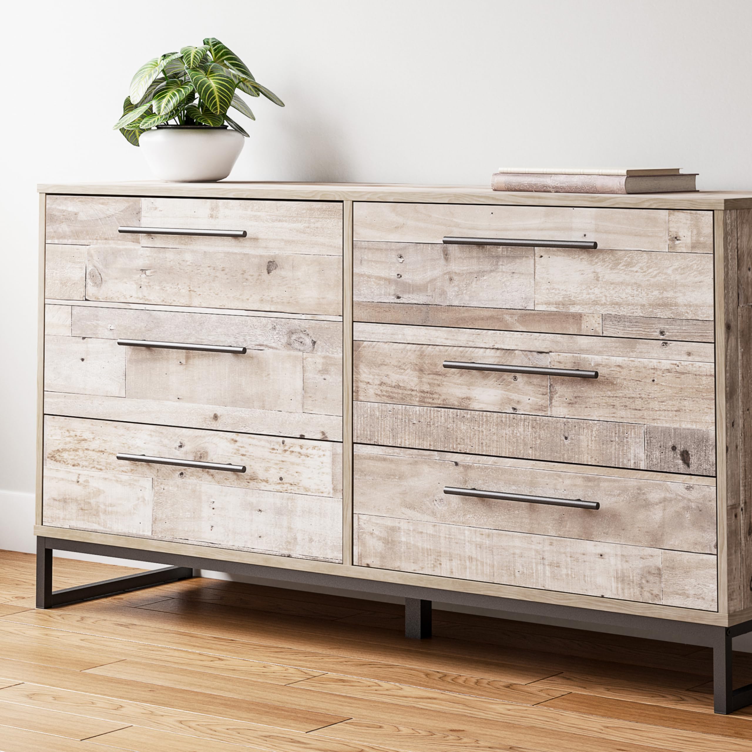 Signature Design by Ashley Neilsville Industrial 6-Drawer Dresser in Butcher Block Gray - Perfect for Bedroom, Living Room & Office Storage Organization