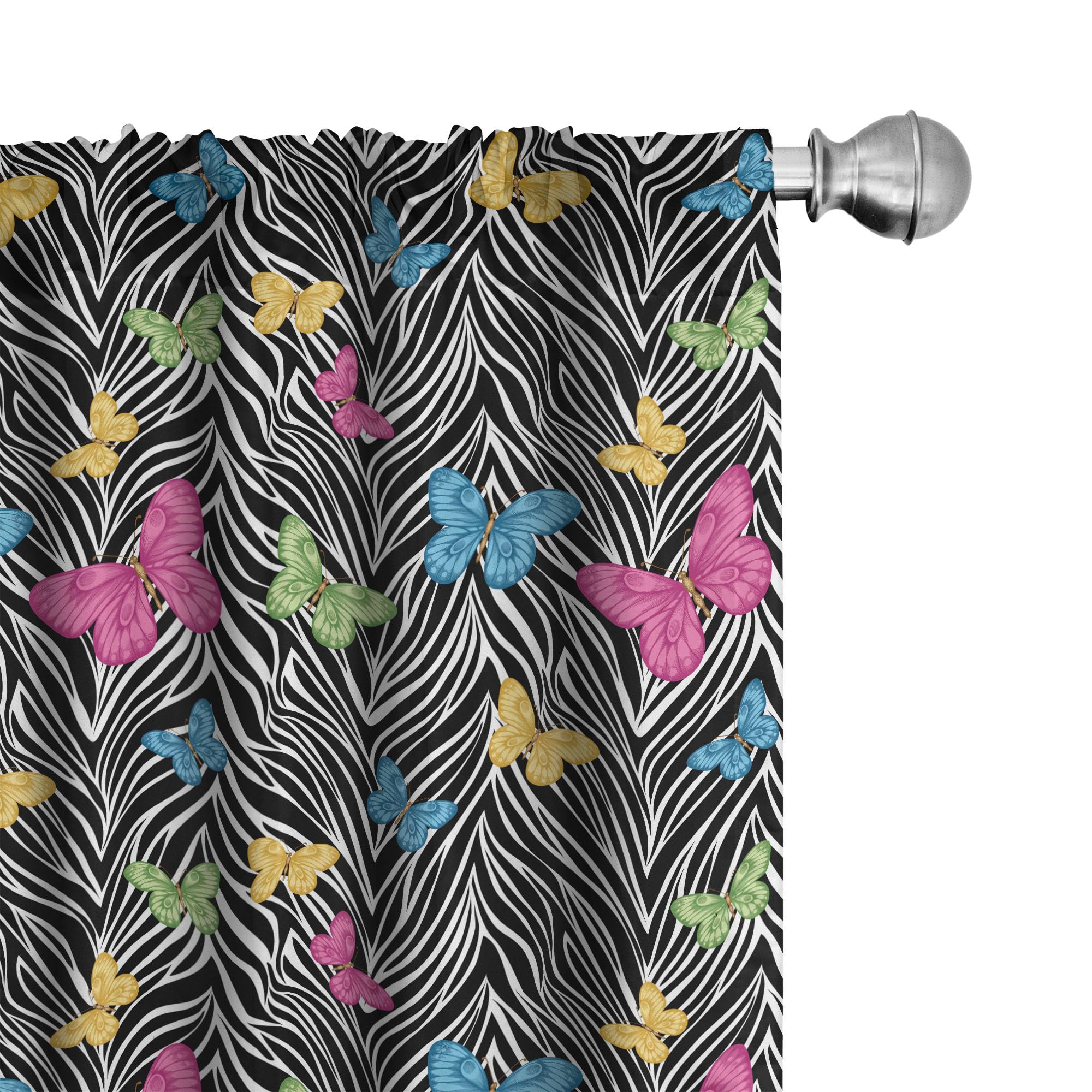 Ambesonne Zebra Print Curtains with Colorful Butterflies - Abstract Jungle Floral Art Window Drapes - 2 Panel Set (28