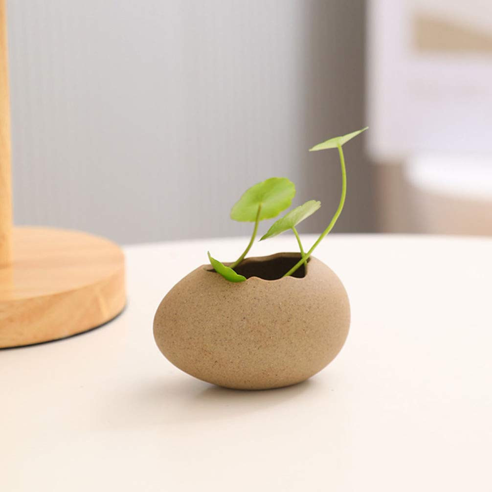 VOSAREA Ceramic Egg Shell Planter - Elegant Smooth Lines Home & Office Decor Vase for Plants, Succulents - Perfect for Living Room, Desk, or Shelf Display