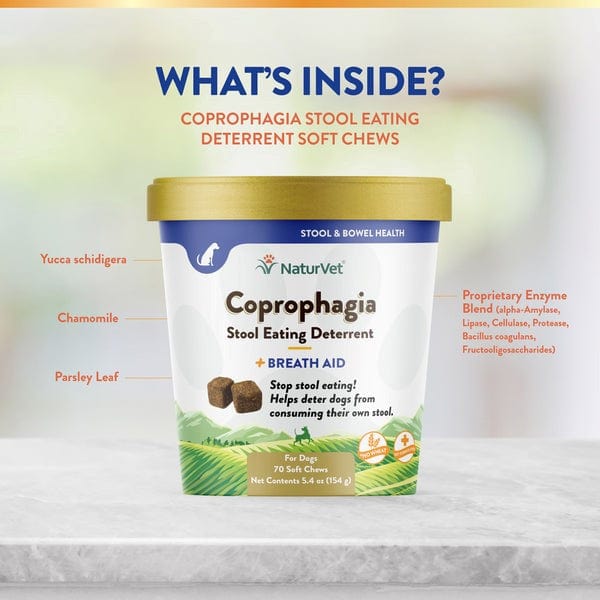 NaturVet Coprophagia Stool Eating Deterrent & Breath Aid Soft Chews for Dogs - Stops Poop Eating & Freshens Breath for Puppies & Adult Dogs at Home or Outdoors