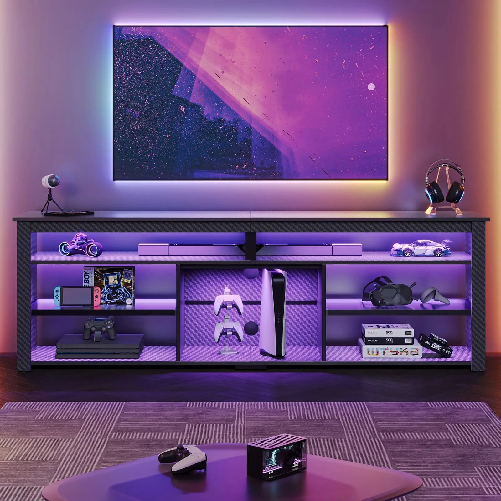Bestier Tall LED TV Stand for 70/75/80 Inch TVs - Modern Entertainment Center with Storage Shelves - Perfect for Living Room, Bedroom & Home Theater Setup