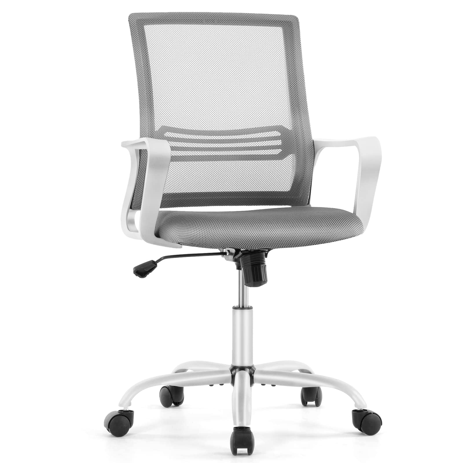 Ergonomic Office Chair with Lumbar Support - Adjustable Mesh Back, Swivel & Rolling Computer Desk Chair for Home & Office - Grey Mid Back Task Chair with Armrests - Perfect for Long Work Hours, Gaming & Study Sessions