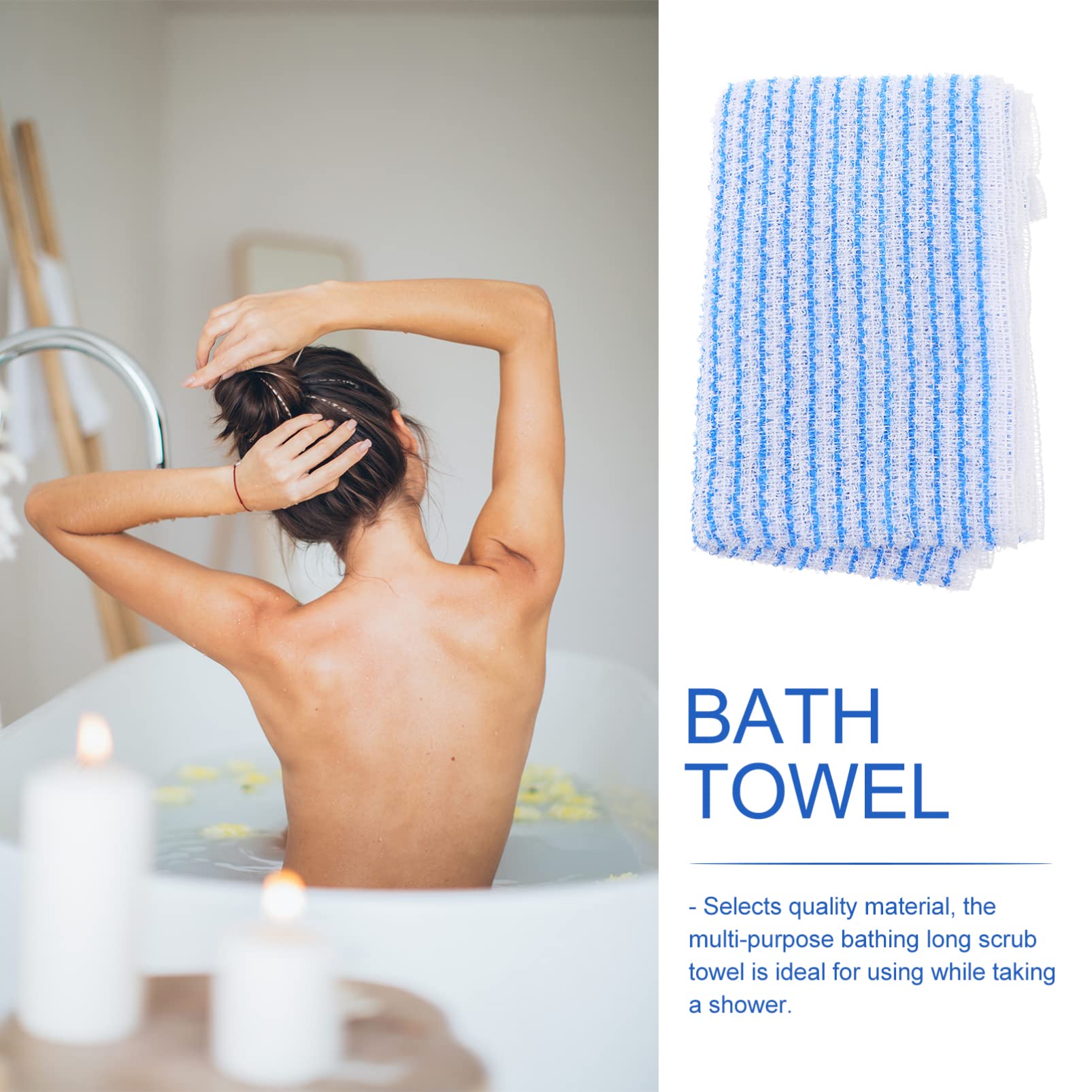 FRCOLOR 3 Pack Exfoliating Back Scrubber Towel - Long Strip Bath Flower for Deep Cleansing & Skin Renewal - Perfect for Shower, Spa, and Exfoliation Routine