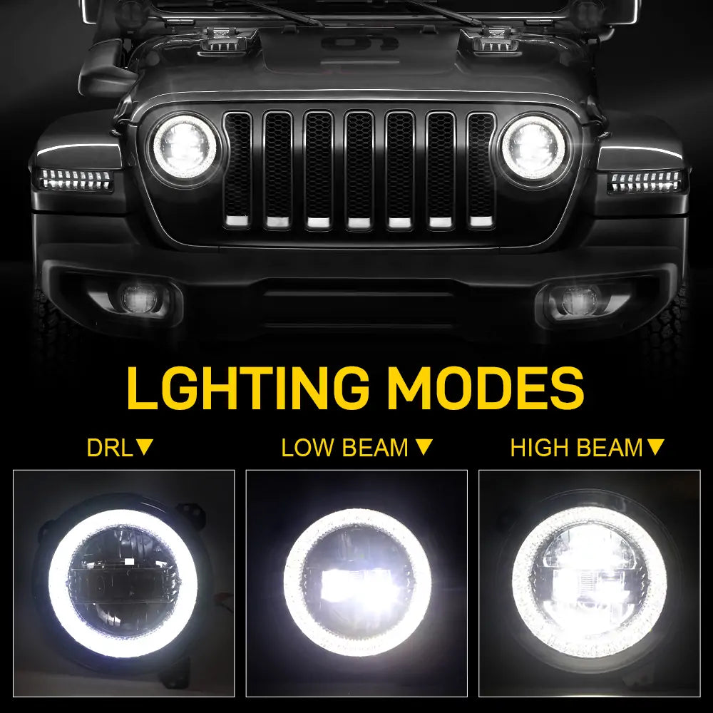 9 Inch Diamond LED Headlights with Halo DRL for Jeep Wrangler JL & JT - High Performance Off-Road Lighting for Night Driving & Adventure (Pair)