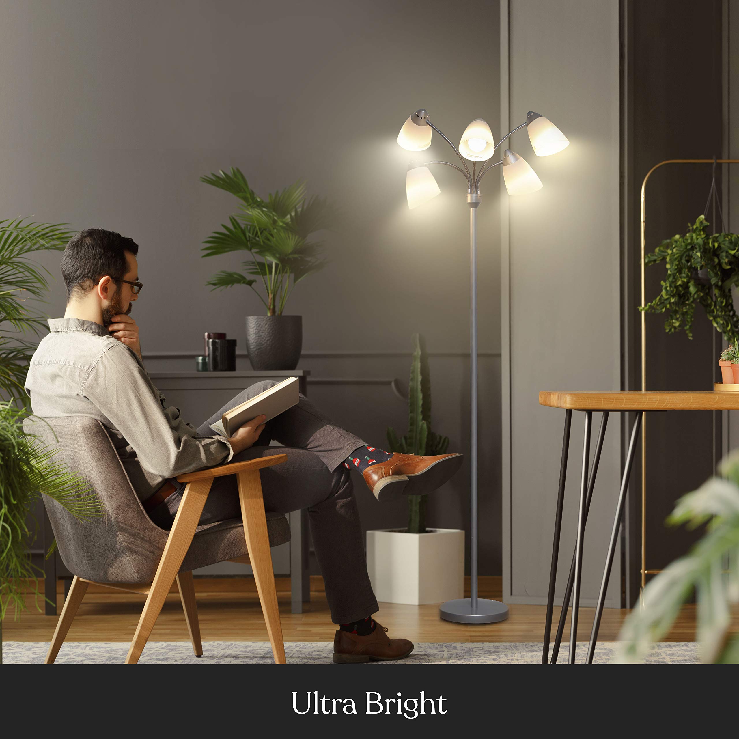 Brightech Medusa LED Floor Lamp - Adjustable Multi-Head Dimmable Standing Light for Living Room, Bedroom & Office - Tall Modern Floor Lamp with Interchangeable Shades - Perfect for Reading, Working & Home Decor (Silver)