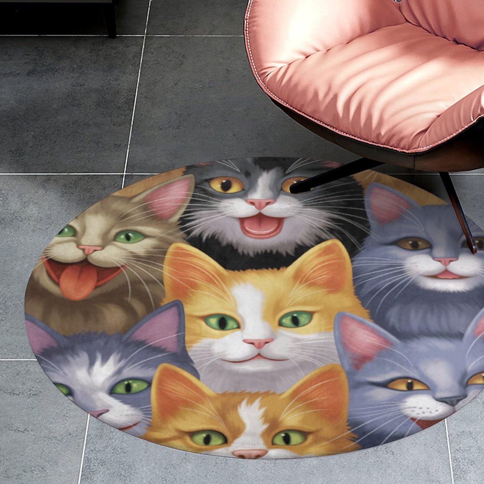 Cute Cartoon Cat Kitten Selfie Bath Rug - Soft Non-Slip Bathroom Mat for Shower & Living Room - 35x35 Inch (90x90cm) Fluffy Floor Carpet - Perfect for Bathroom Decor, Kids Room & Cozy Home