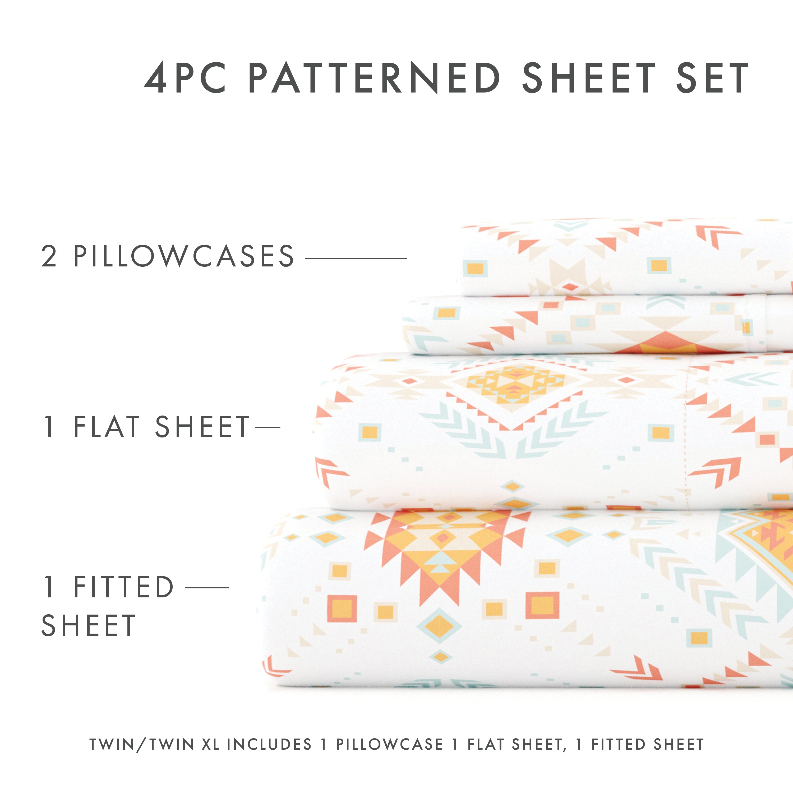 Aztec Dreams Pattern 4-Piece Cotton Sheet Set - Queen Size Bedding for Comfort & Style | Perfect for Guest Rooms, Dorms & Cozy Bedrooms