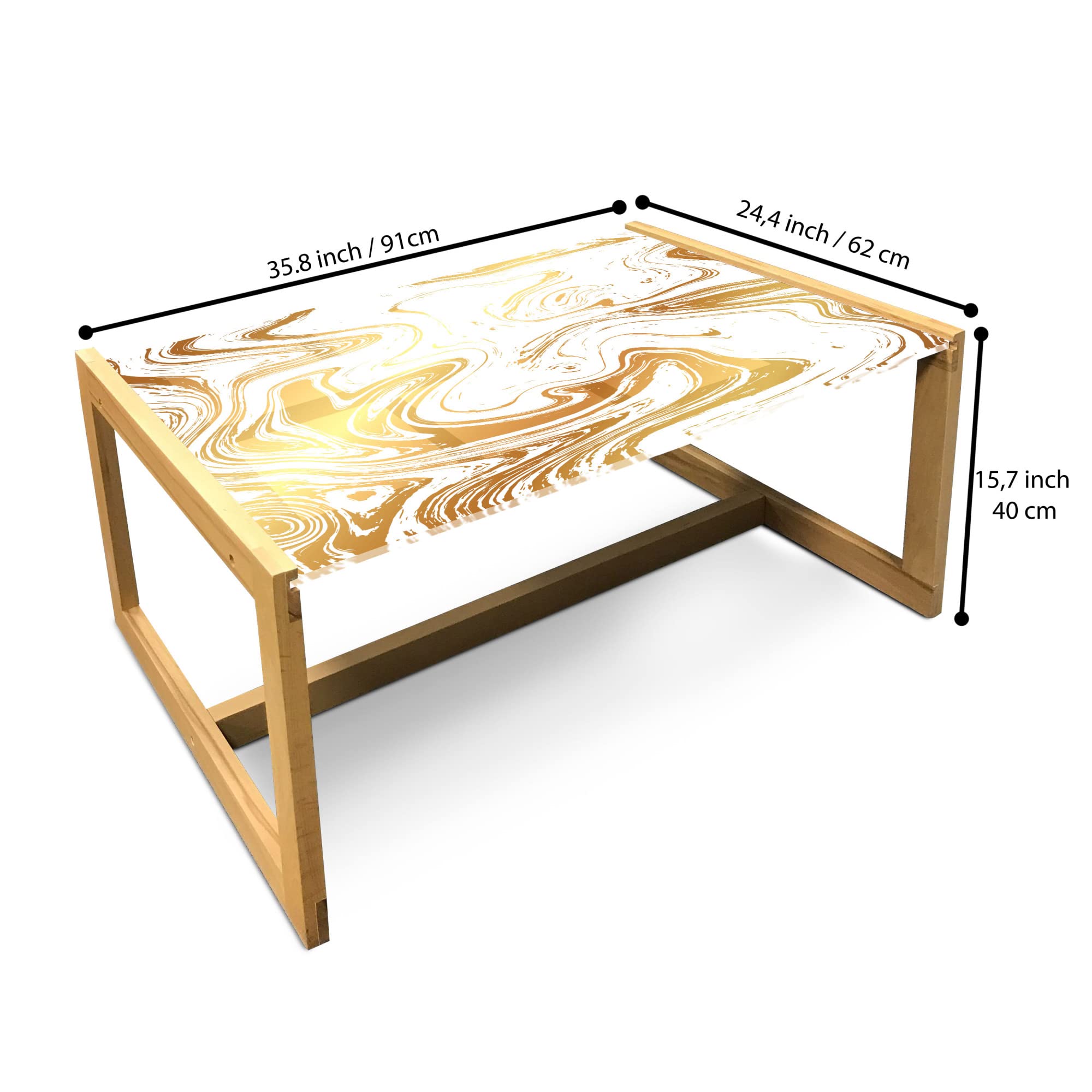 Ambesonne Modern Abstract Marble Coffee Table - Golden Yellow Wavy Design with Acrylic Glass Top & Wooden Frame - Large Center Table for Living Room, Office, Dorm - Ginger Pale Brown & White Home Decor