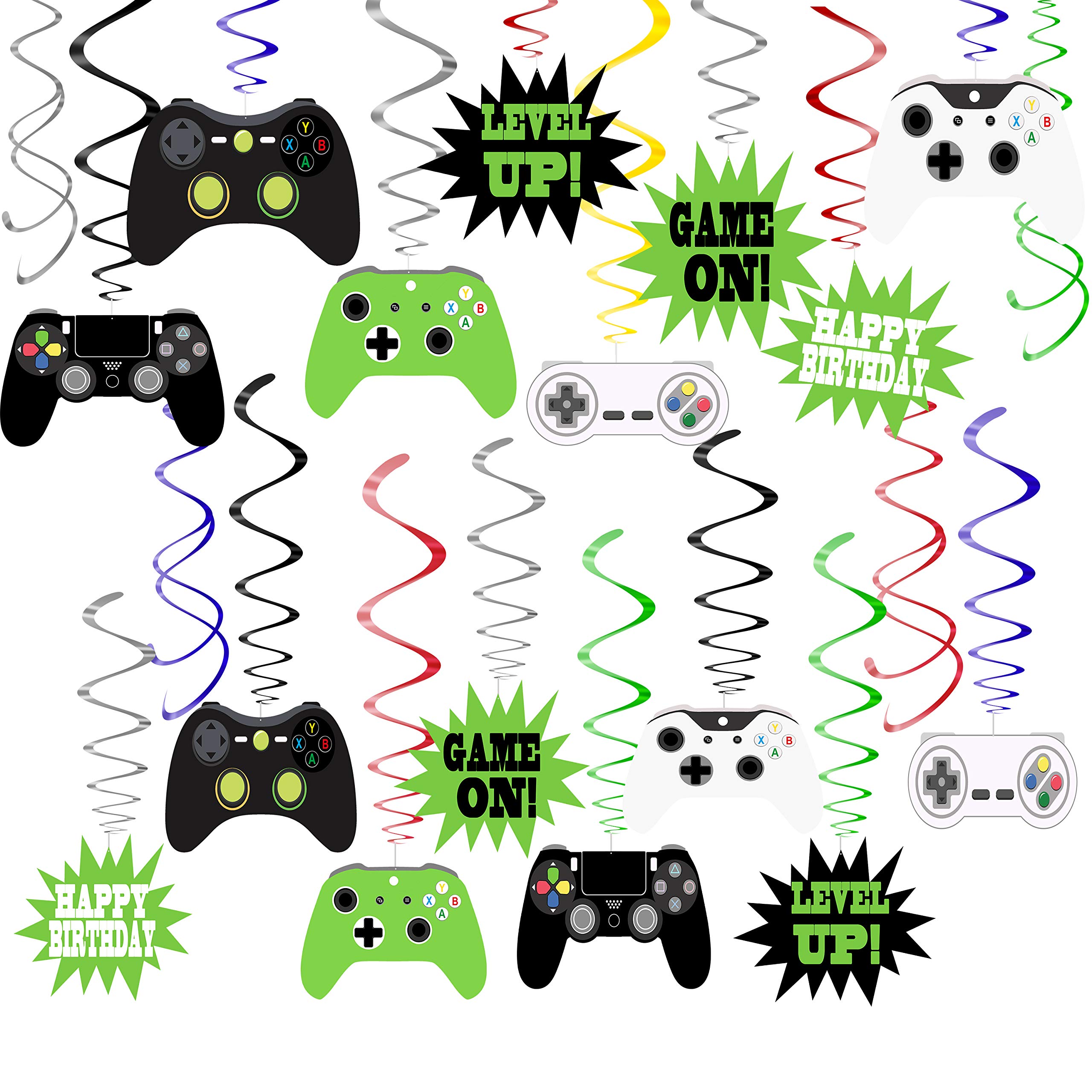 48Pcs Video Game Party Decorations - Game On Hanging Swirls & Balloons for Gaming Themed Birthday, Baby Shower & Room Decor | Perfect for Gamers & Game Lovers