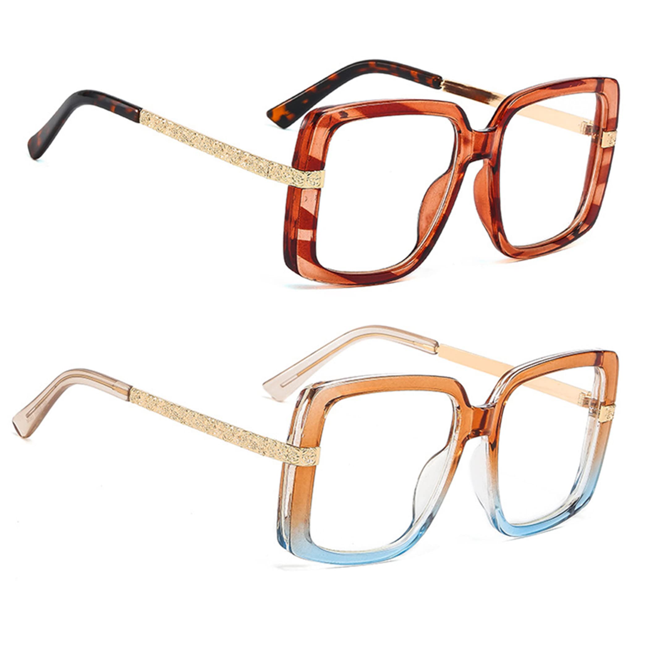 Bullabulling Oversized Reading Glasses for Women - Trendy Square Blue Light Blocking Computer Glasses with Metal Frame - Perfect for Office Work, Screen Time & Fashion Accessories
