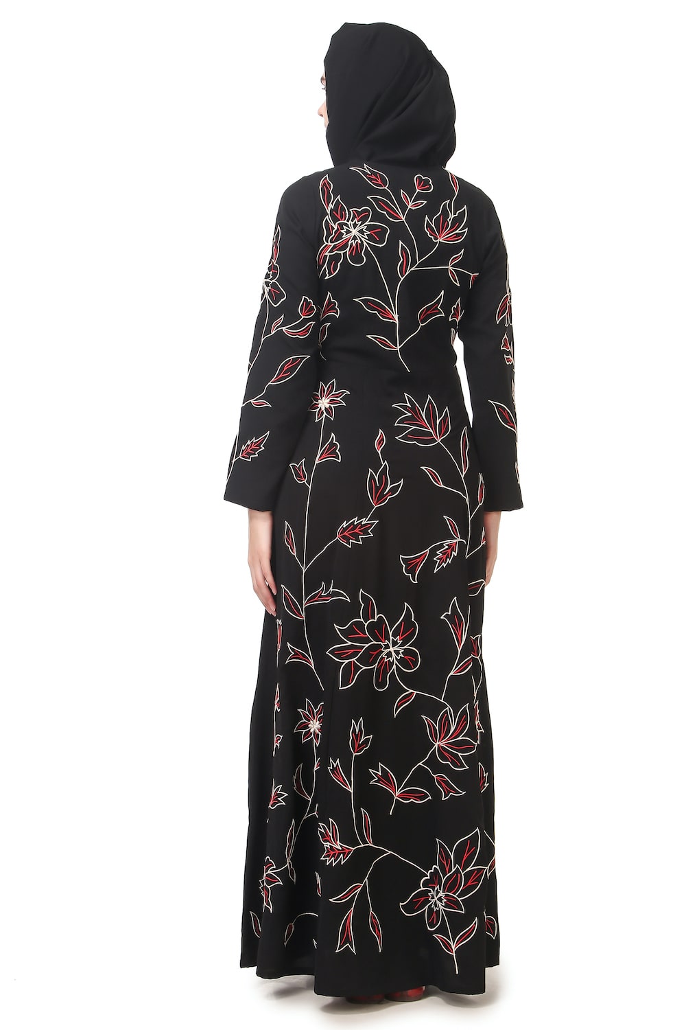 Elegant All Over Floral Embroidered Semi Circular Abaya Dress for Women - Perfect for Eid, Ramadan, Wedding & Special Occasions