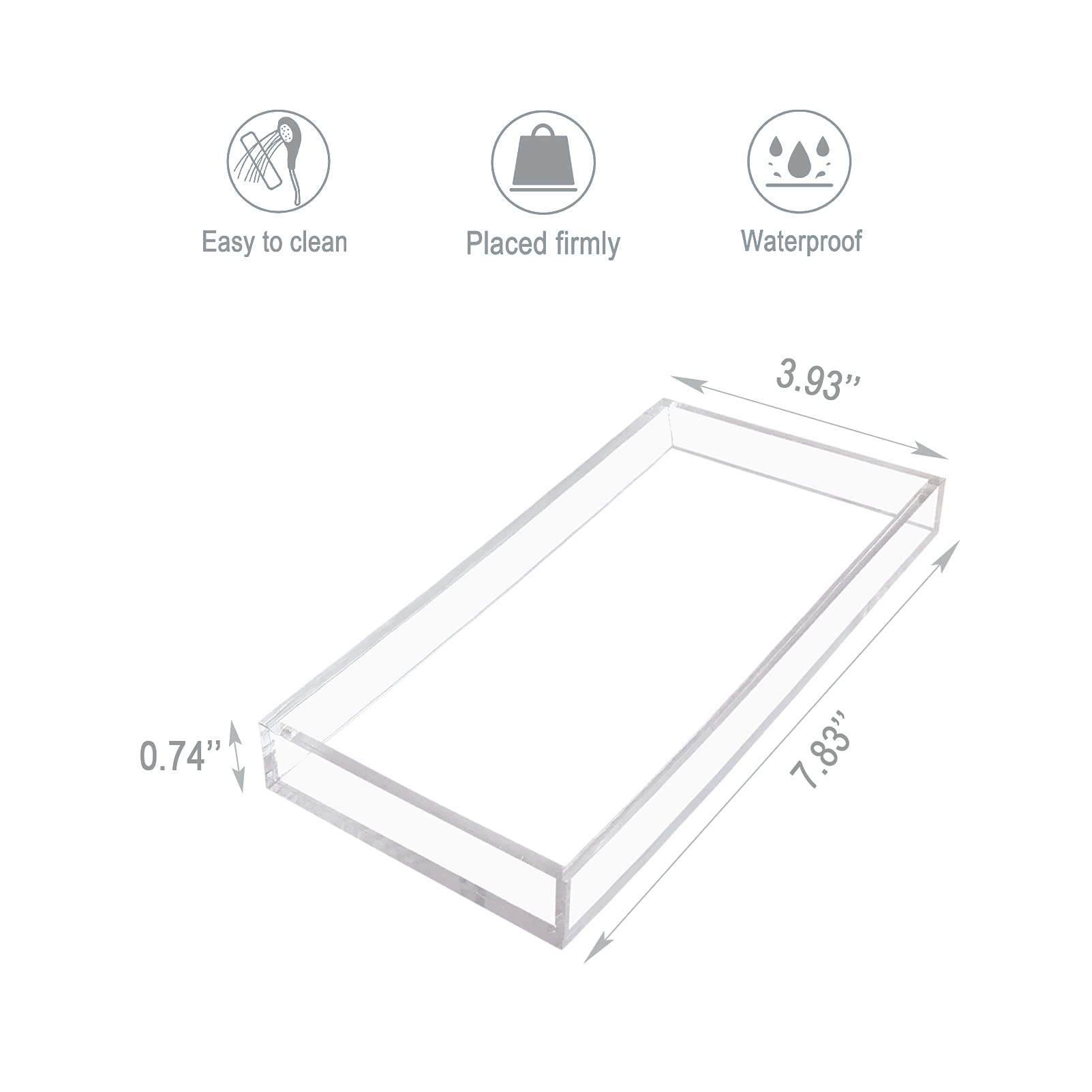 Bigfety Clear Acrylic Vanity Tray - Bathroom & Dresser Organizer for Jewelry, Perfume, Makeup - Perfect for Countertop, Desk, Nightstand & Vanity Organization