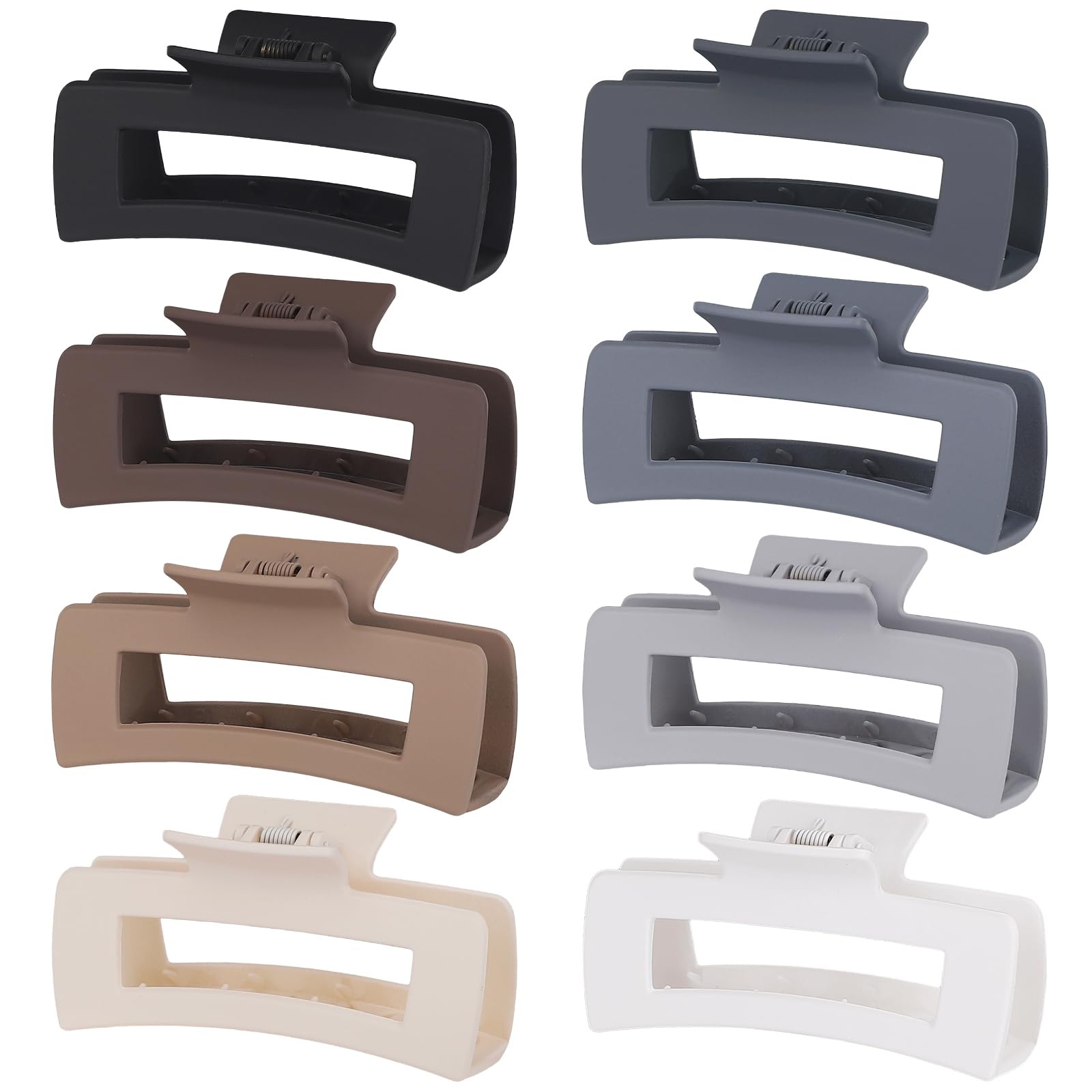 4.1 Inch Large Hair Clips 8 Pcs - Square Claw Clips for Thick Hair, Big Acrylic Banana Jaw Clips - Hair Accessories for Women & Girls (Grey Brown) - Perfect for Updos, Ponytails & Everyday Styling