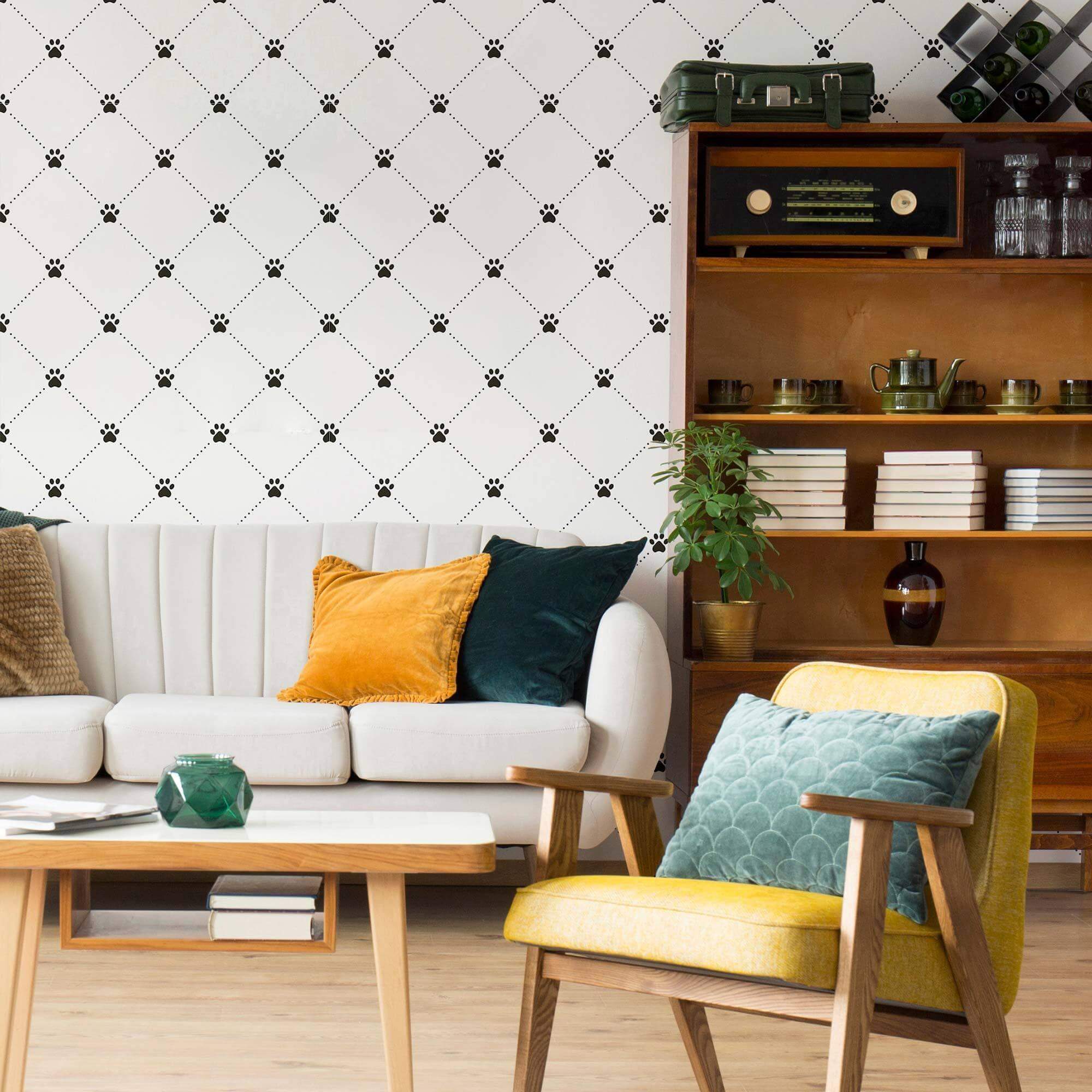 Black and White Dog Pattern Peel and Stick Removable Wallpaper - Self-Adhesive Pet Theme Decal for Nursery, Bedroom, or Living Room Decor