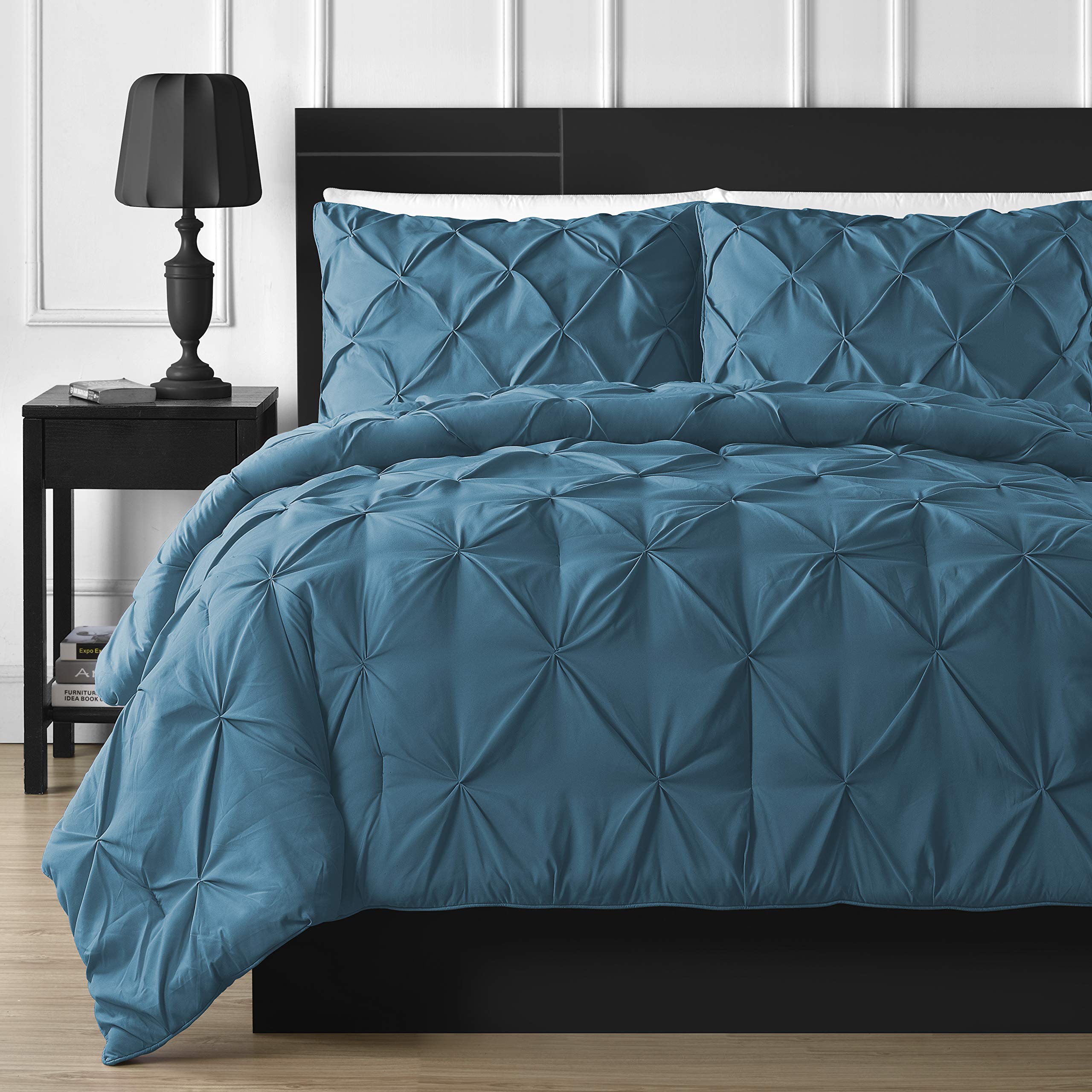 Pinch Pleat Comforter Set - 100% Pure Cotton, Down Alternative, 500 GSM All-Season Pintuck Style - Twin/Twin XL, Teal - Perfect for Bedrooms, Guest Rooms & Cozy Home Decor