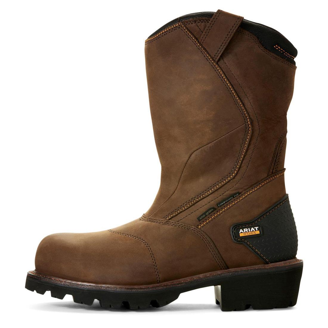 400g Waterproof Composite Toe Work Boots - Powerline Pull-On Safety Shoes for Men, Oily Distressed Brown - Ideal for Construction, Warehouse & Outdoor Work