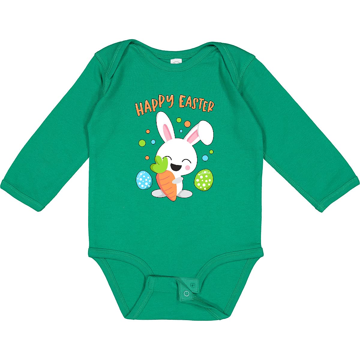 Happy Easter Bunny with Eggs and Carrot Long Sleeve Baby Bodysuit - Cute Easter Outfit for Boys & Girls - Perfect for Easter Photos, Egg Hunts & Spring Celebrations