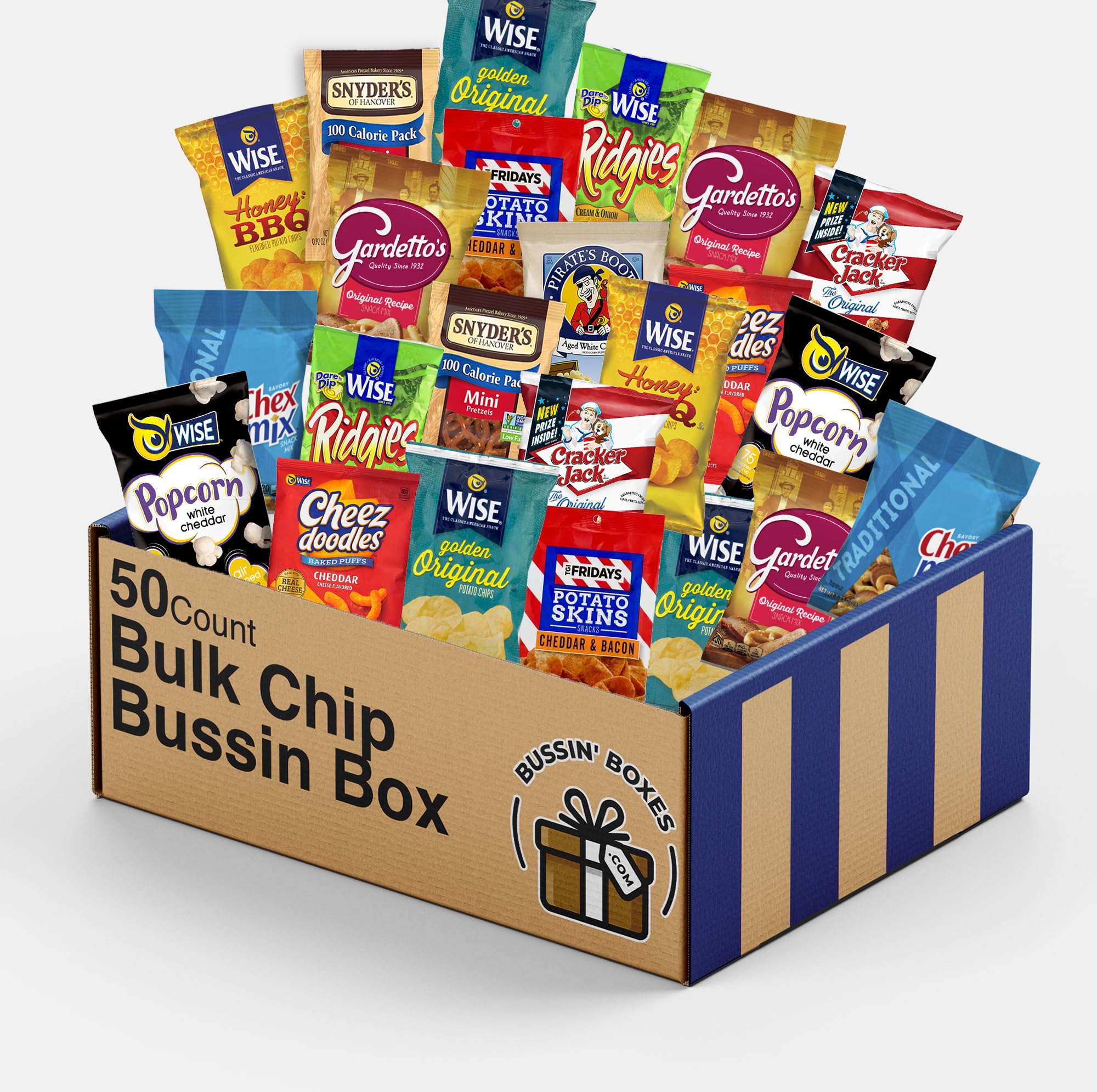 Bussin Boxes Assorted Chips Variety Pack - 50 Count of Potato Chips, Pretzels, Popcorn & Healthy Snacks | Perfect for Office Snacks, Party Favors & Road Trips