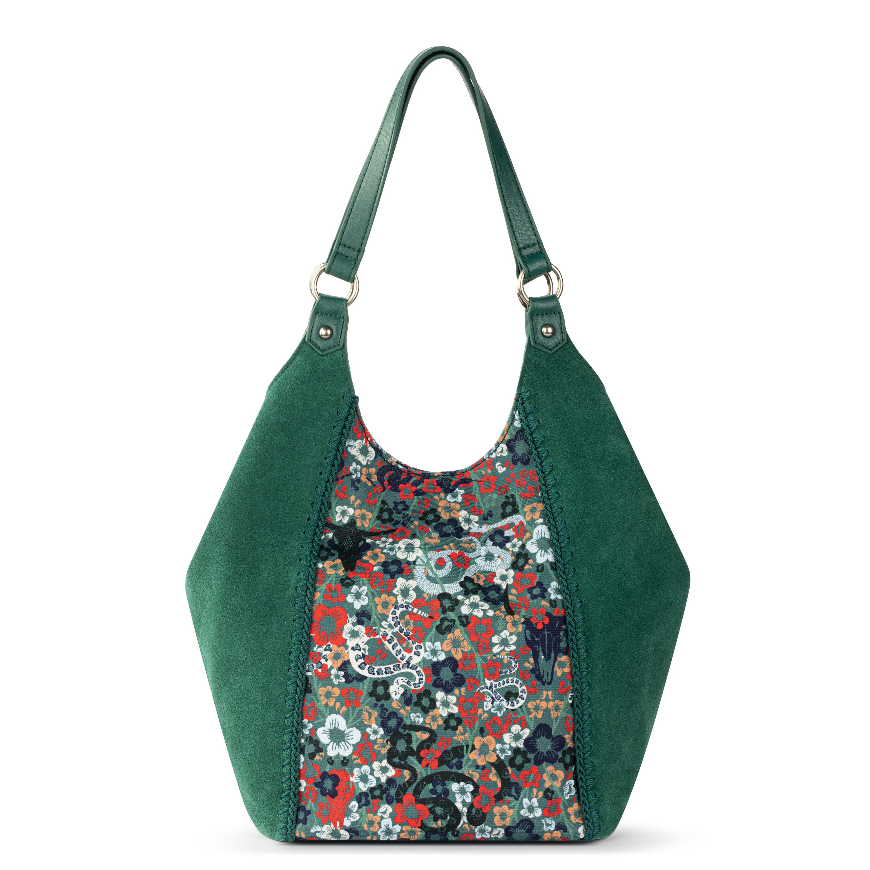 Premium Roma Leather Shopper Bag in Emerald Mojave Garden - Stylish & Durable Tote for Women, Perfect for Work, Travel & Everyday Use