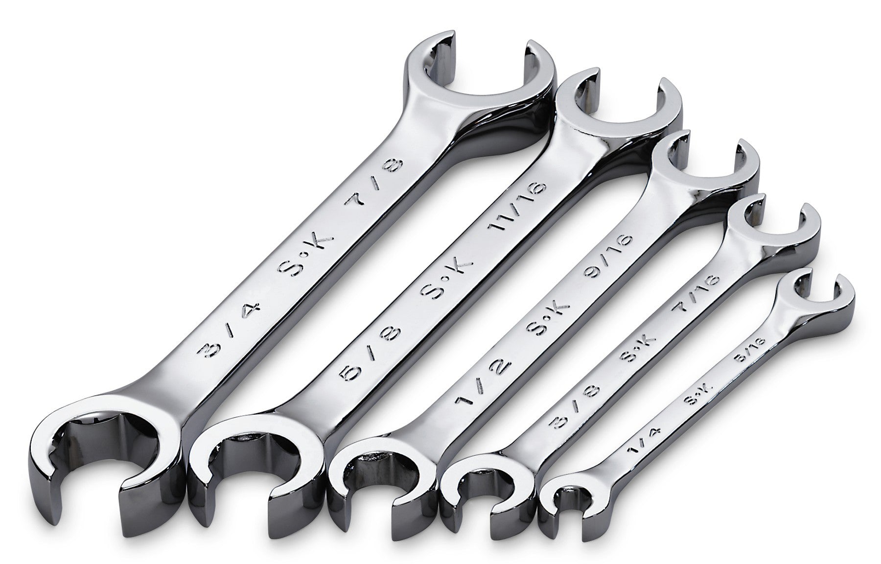 5-Piece 6-Point Fractional Flare Nut Chrome Wrench Set - Perfect for Automotive Repair, Plumbing & DIY Projects
