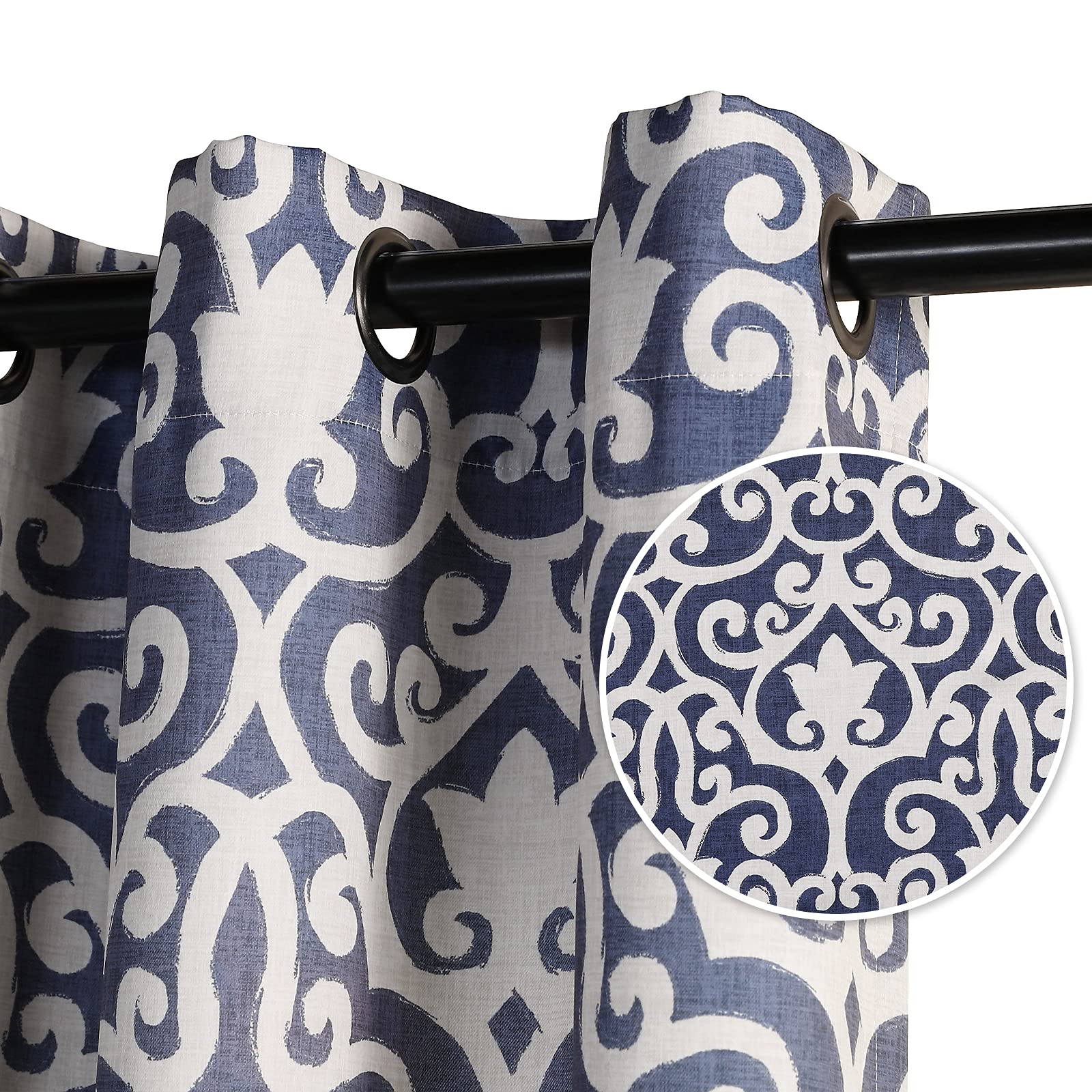MYSKY HOME Blackout Curtains 84 Inch Length 2 Panels - Thermal Insulated Darkening Window Drapes with Moroccan Geometric Pattern for Living Room & Bedroom (Navy Blue) - Perfect for Light Blocking, Energy Saving & Home Decor