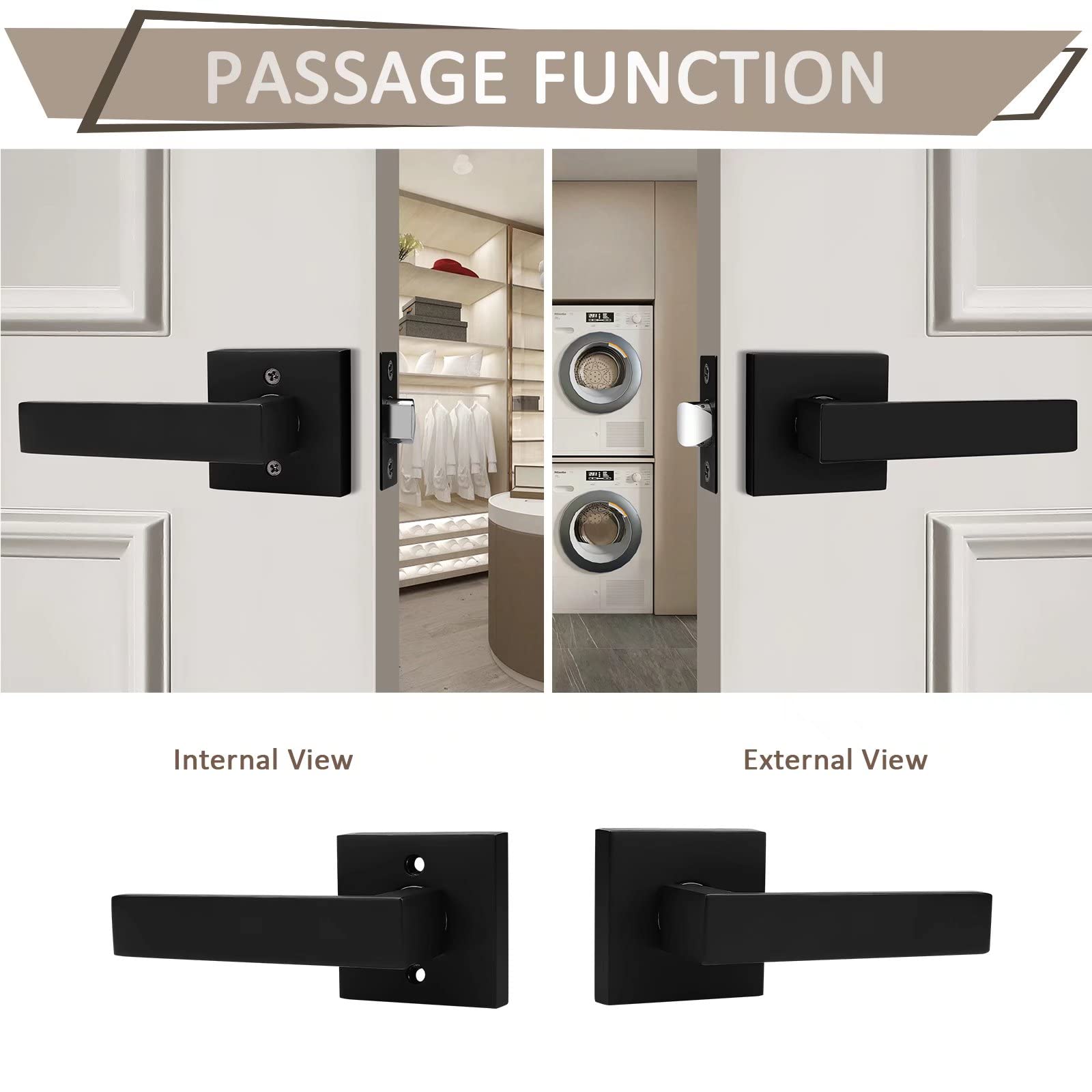 Probrico 6 Pack Matte Black Passage Door Handles - Interior Closet Door Knobs for Hallway, Bedroom & Office - Non-Locking Keyless Modern Door Lever Hardware - Reversible Left/Right Handed Installation