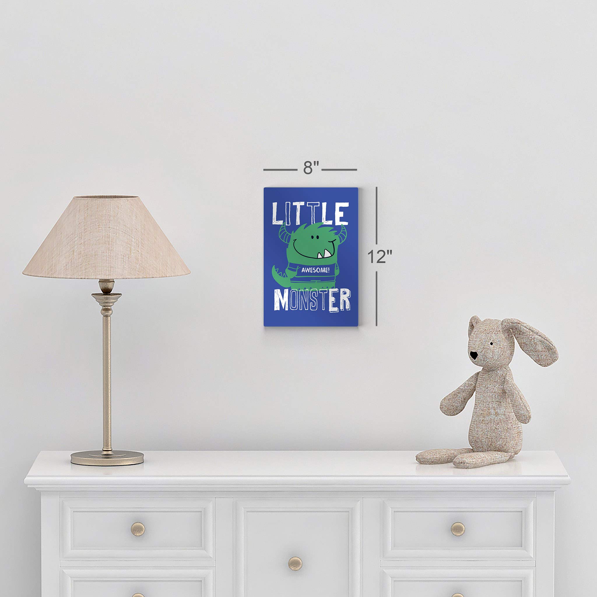 Cute Little Monster Wall Art - Blue Background Metal Print for Boys Room, Nursery & Baby Room Decor - Made in USA - 30x20 - Perfect for Kids Bedroom, Playroom & Birthday Gifts