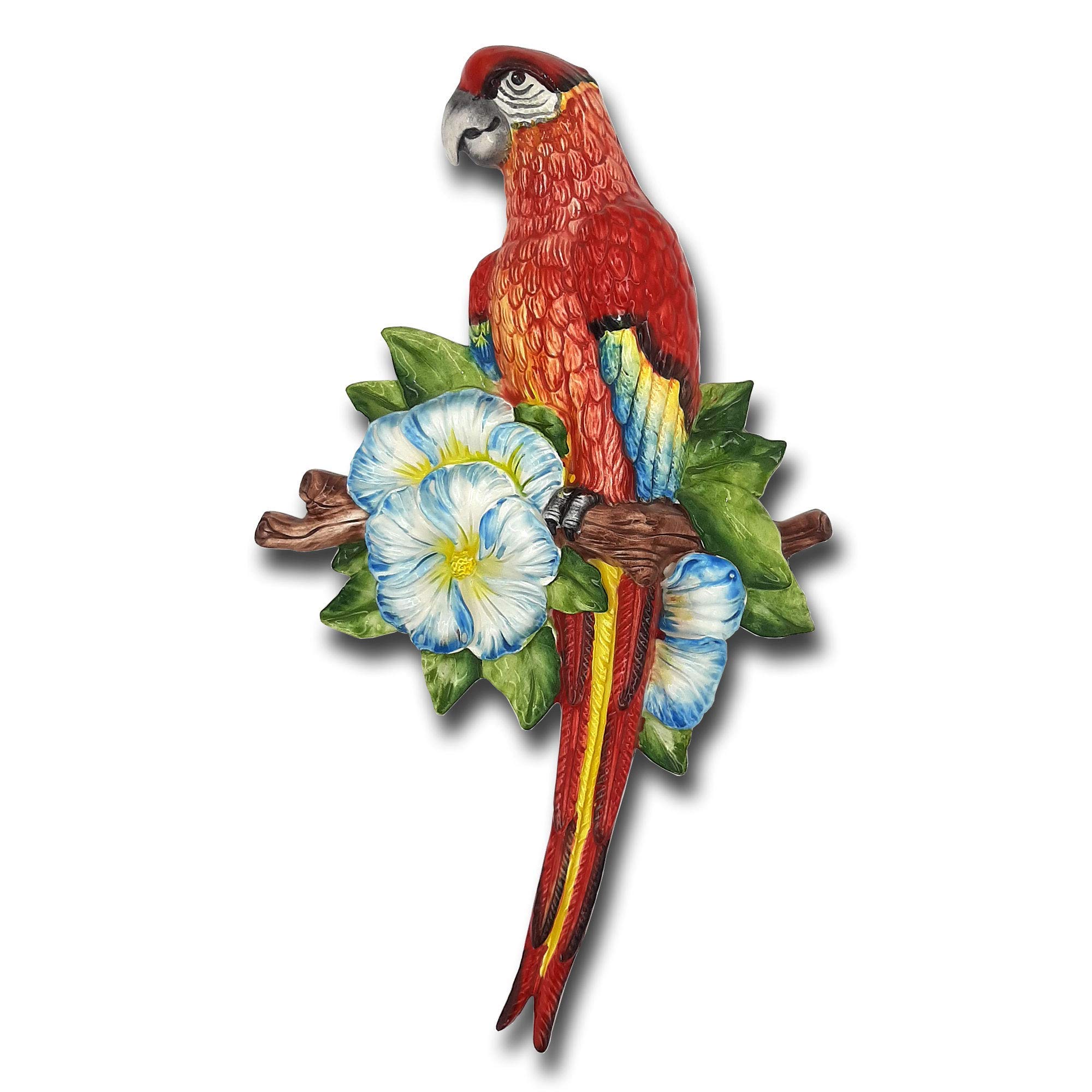 Hand-Painted Italian Ceramic Parrot Wall Hanging - Authentic Italy-Made Pottery Bird Decor for Patio, Garden & Home - Unique Wall Art for Bohemian, Mediterranean & Tropical Home Decor Styles