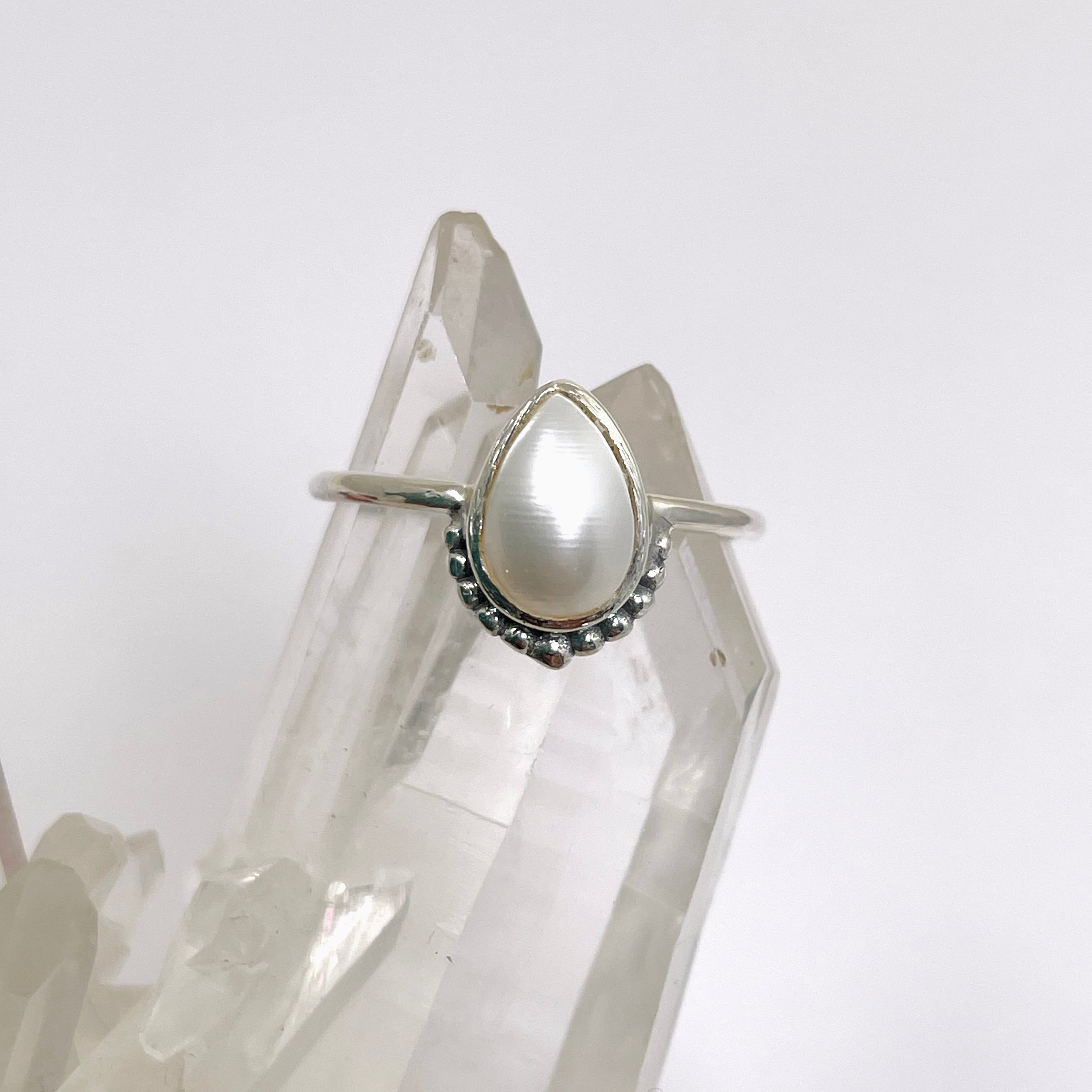 Pearl Teardrop Fine Band Ring - Elegant 925 Sterling Silver Dainty Jewelry for Women - Perfect for Weddings, Anniversaries & Special Occasions