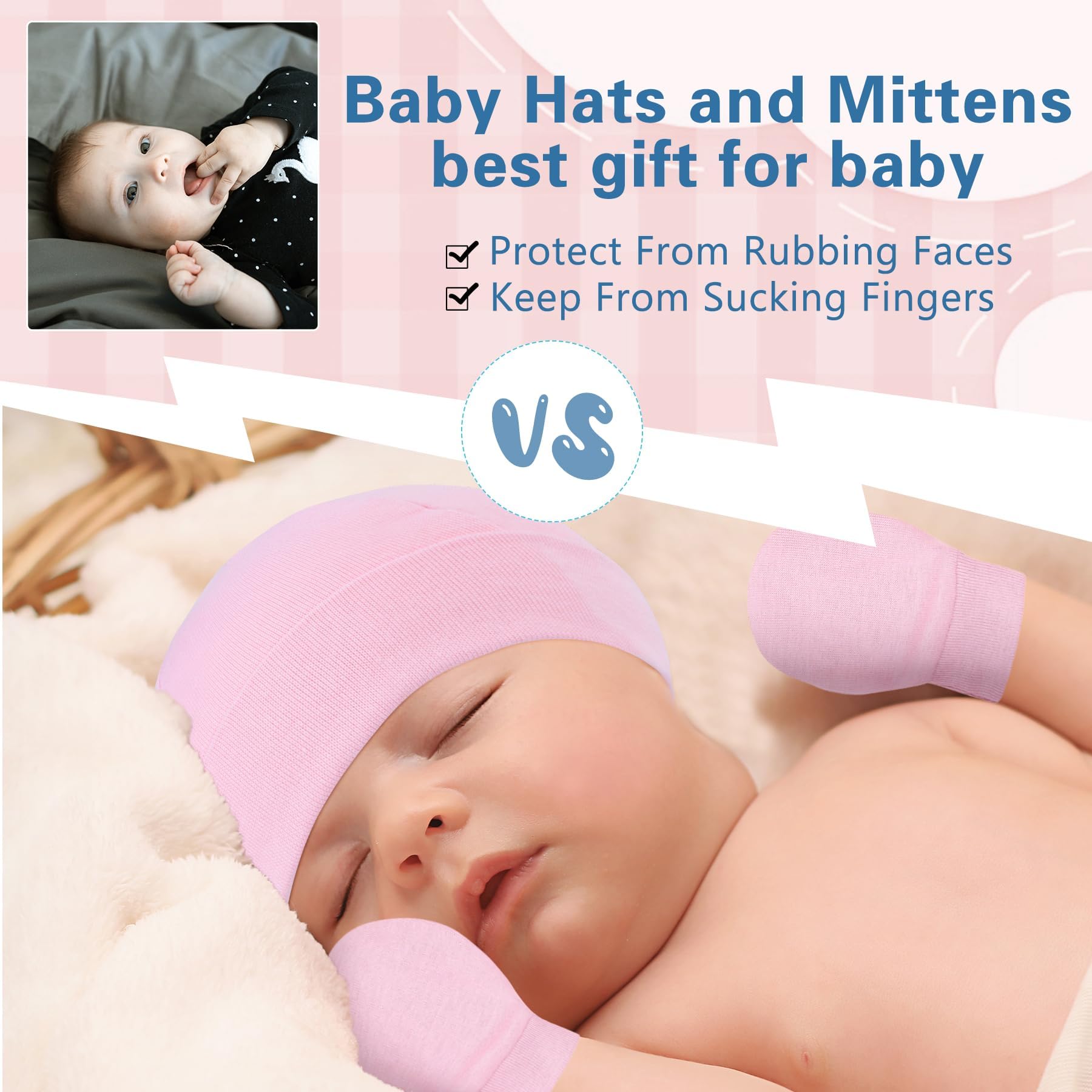 Zando Baby Hats and Mittens Set - Unisex Newborn Beanie & Scratch Mittens for Infant Boys & Girls - Perfect for Hospital, Photography & Winter Protection