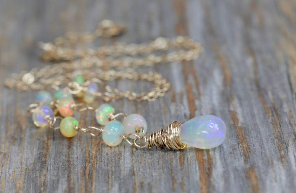 Genuine Ethiopian Welo Opal Teardrop Necklace in Gold - Elegant Women's Jewelry for Weddings, Bridal & October Birthstone Gifts - Perfect Birthday Present & Anniversary Keepsake