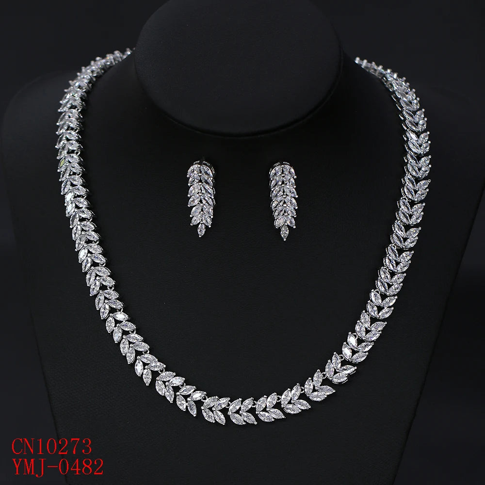 Luxury CZ Crystal Bridal Jewelry Set - Necklace & Earrings for Weddings, Anniversaries, Prom | Elegant Gift for Bride, Girlfriend, Wife | Free Shipping CN10273 | Perfect for Wedding Ceremony, Romantic Dinner, Special Occasions