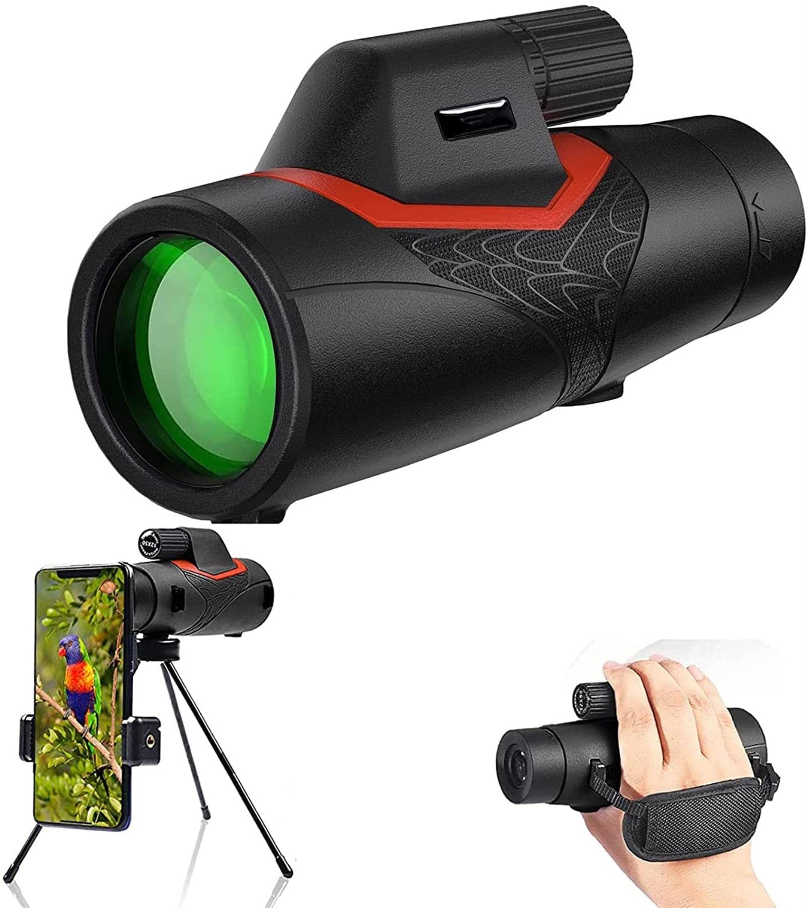12x50 High Power Monocular Telescope with Smartphone Adapter & Tripod - Waterproof HD Monocular for Bird Watching, Hunting, Camping, Travel, and Outdoor Adventures - Perfect for Adults and Kids