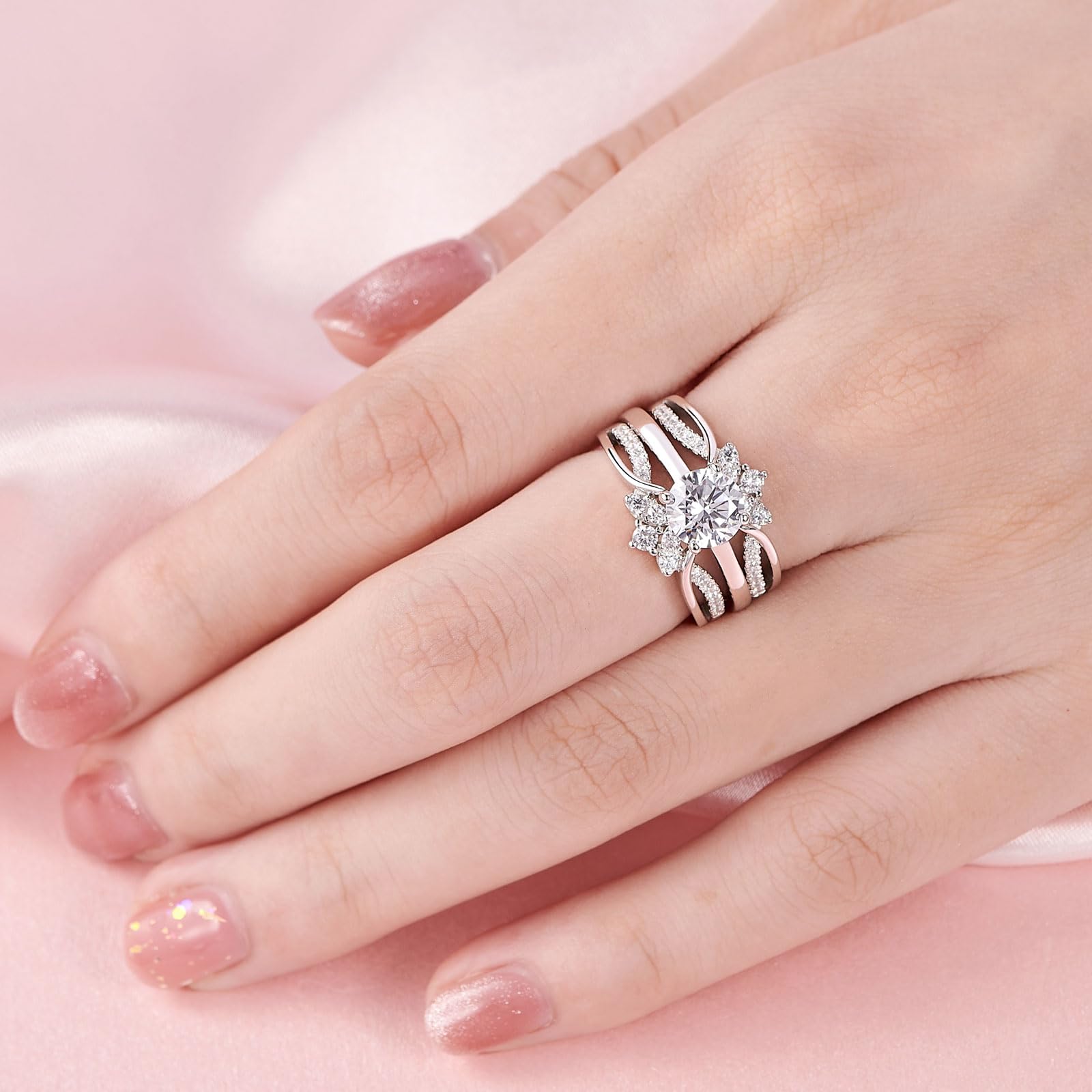 SHELOVES Rose Gold Plated Ring Guard Enhancer for Engagement Rings - AAAAA Cubic Zirconia 925 Sterling Silver Size 5-12 - Perfect Wedding Band Stacking Ring & Bridal Jewelry Gift