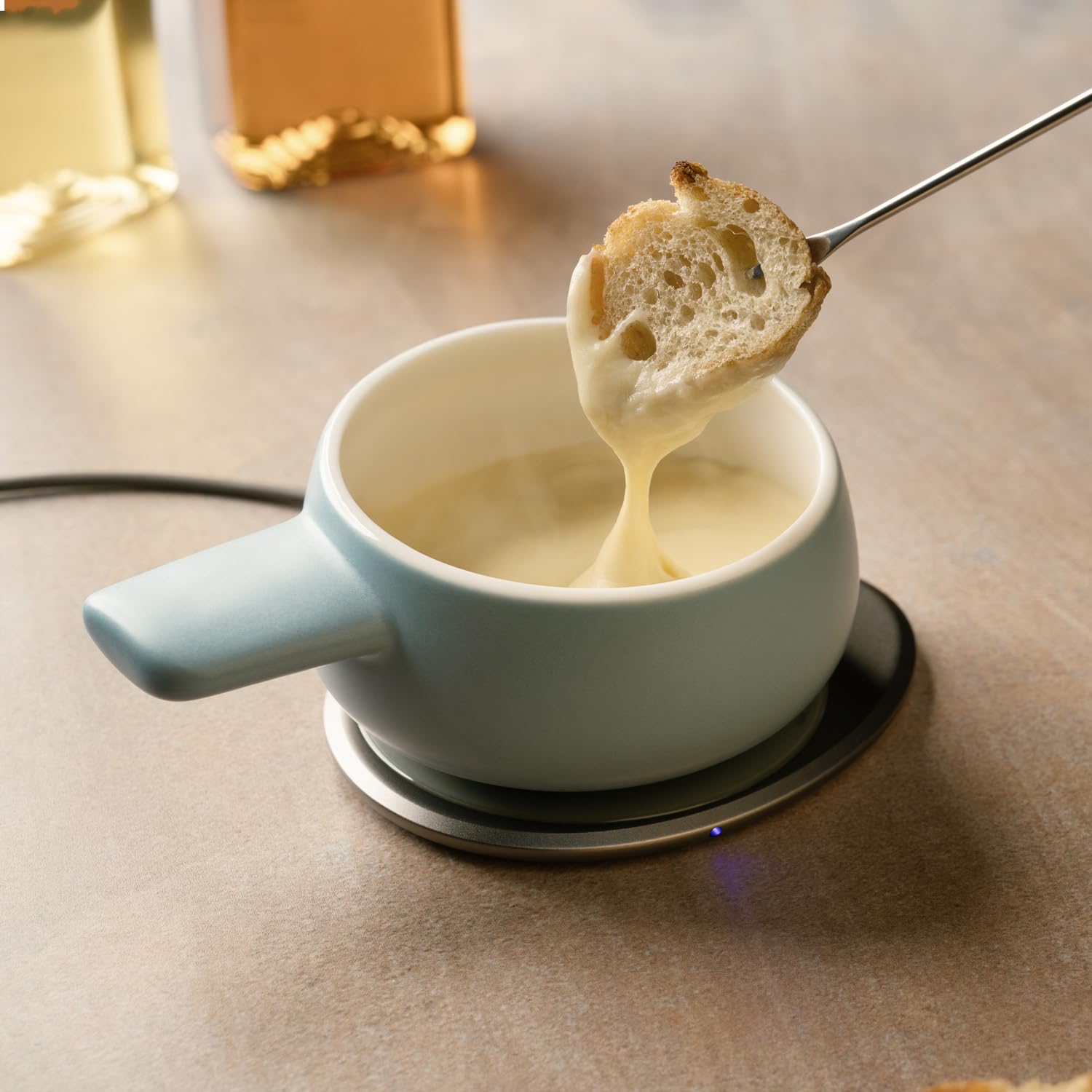 Self-Heating Fondue Set for Cheese & Chocolate - Moonmist Blue - Perfect for Parties, Date Nights & Family Gatherings