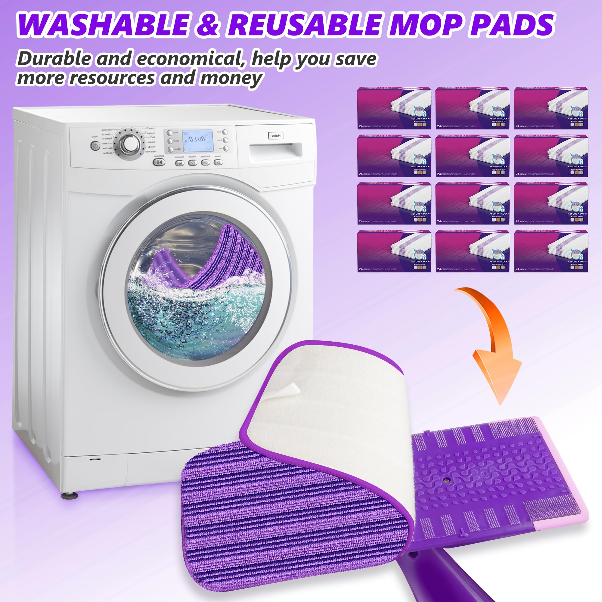 3-Pack Reusable Mop Pads for Swiffer WetJet - Washable Microfiber Replacement Pads for Wet/Dry Mopping, Compatible with Swiffer WetJet Mops, Perfect for Hardwood Floors & Tile Cleaning (Purple) - Ideal for Daily Kitchen & Bathroom Cleaning