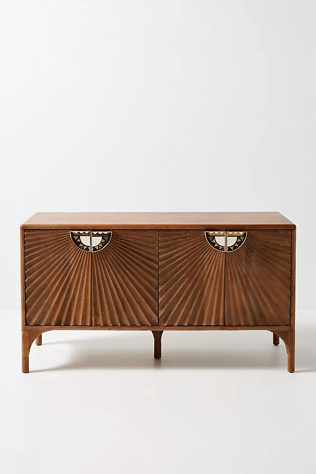 Hand Carved Daybreak Sideboard - Antique Brown Wooden Credenza with Storage | Vintage Style Buffet Cabinet for Dining Room, Living Room & Entryway