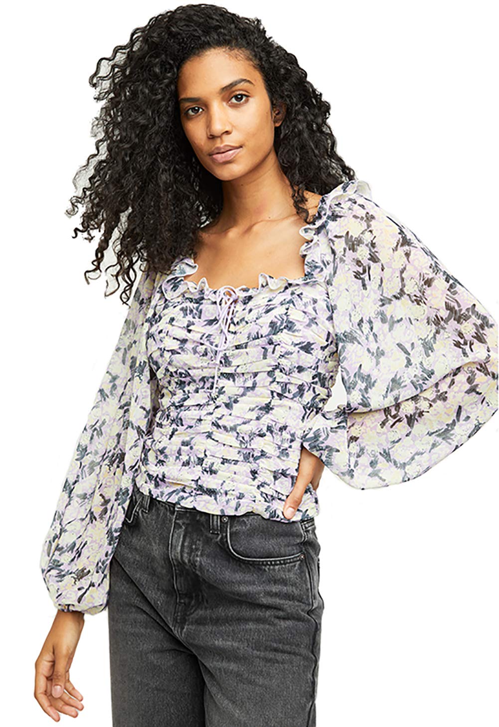 Free People Mabel Printed Blouse - Floral Lilac Combo Women's Top | Boho Chic Shirt for Casual Wear, Date Night & Spring Outfits