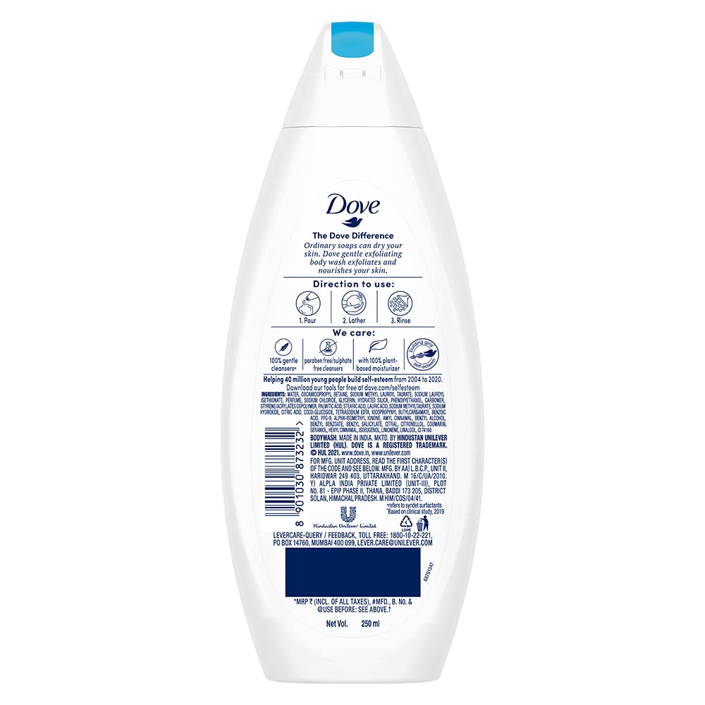 Dove Gentle Exfoliating Nourishing Body Wash for All Skin Types - Mild Cleanser Moisturizes & Balances pH - 8.4 fl oz (250ml) - Perfect for Daily Shower & Sensitive Skin Care Routine