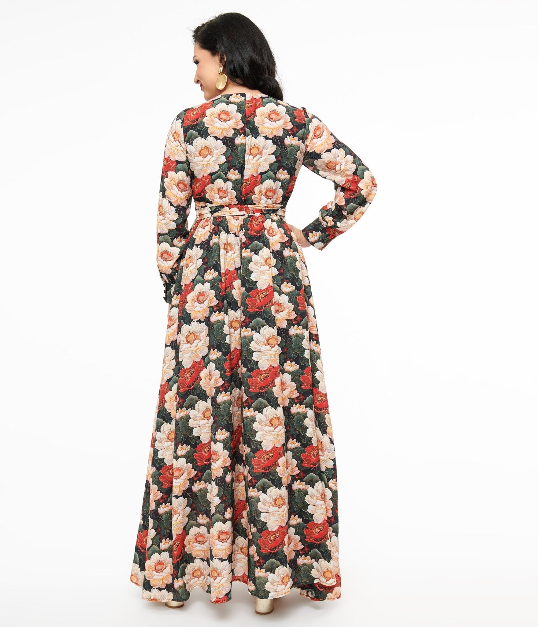 Vintage 1970s White & Red Floral Farrah Maxi Dress - Retro Boho Hippie Style for Women - Perfect for Summer Festivals, Beach Vacations & Vintage-Themed Parties